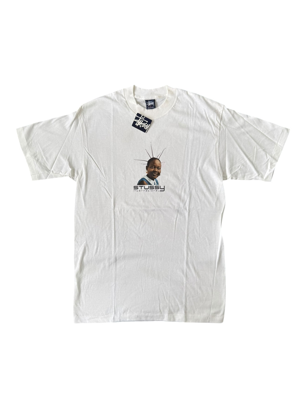 Stussy 90s Happy Girl White T-shirt Size Large Deadstock w/ Tags