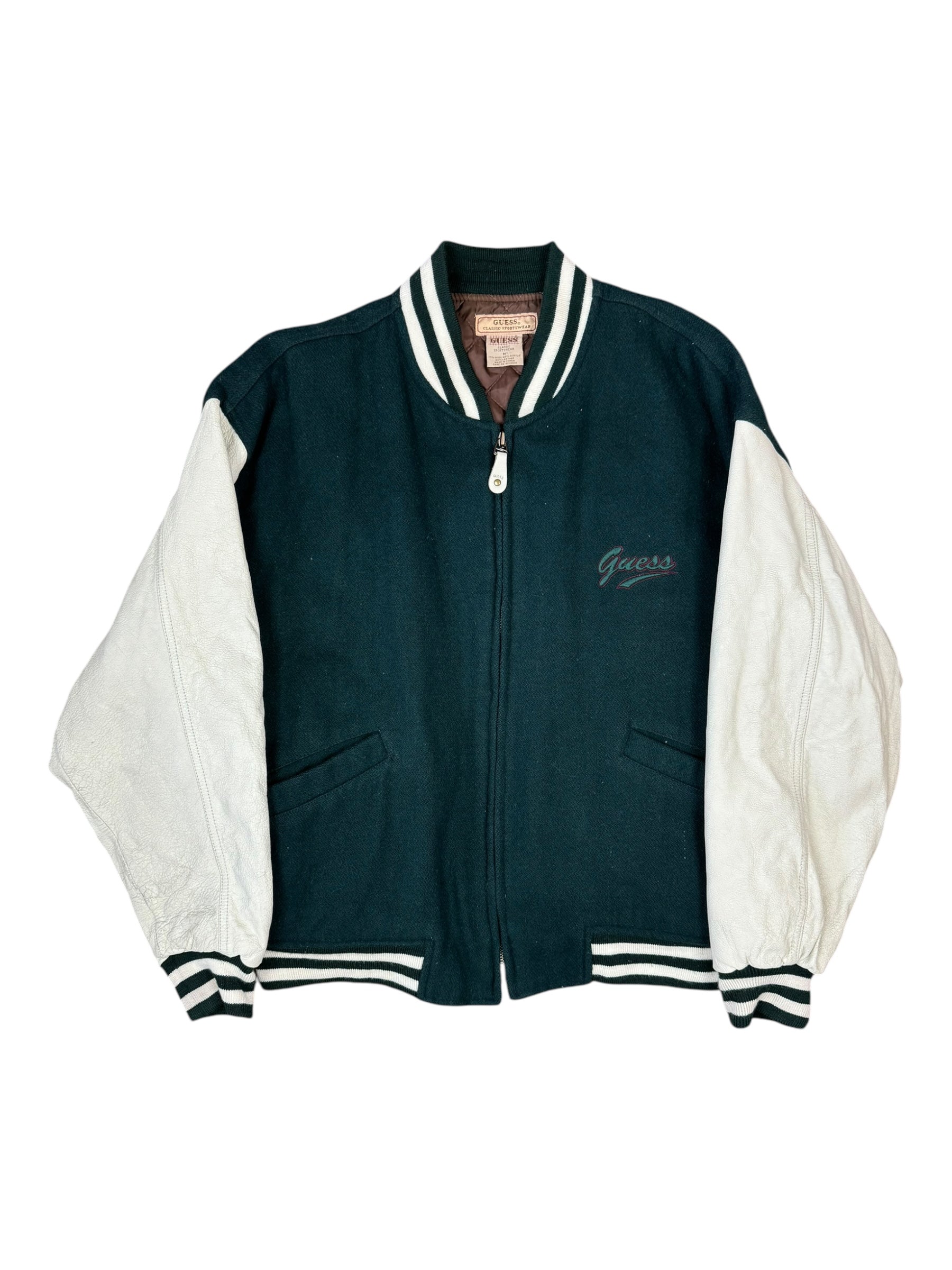 Guess Originals Classic "Capturing the Spirit" Green Varsity Jacket Mens Medium