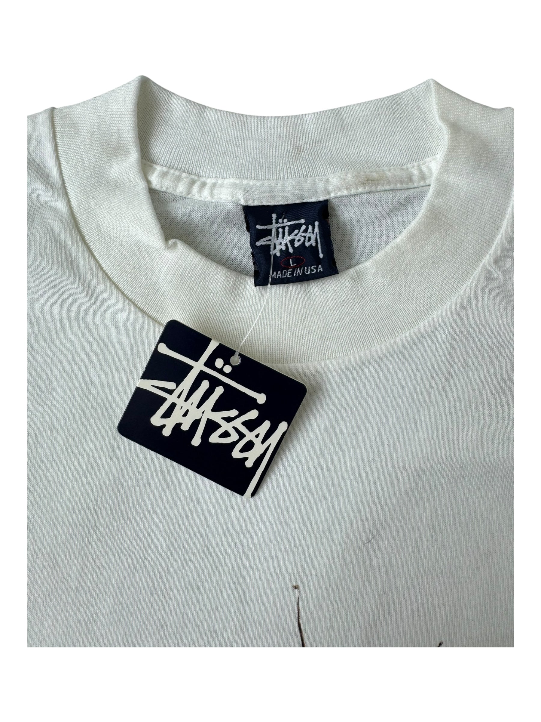 Stussy 90s Happy Girl White T-shirt Size Large Deadstock w/ Tags
