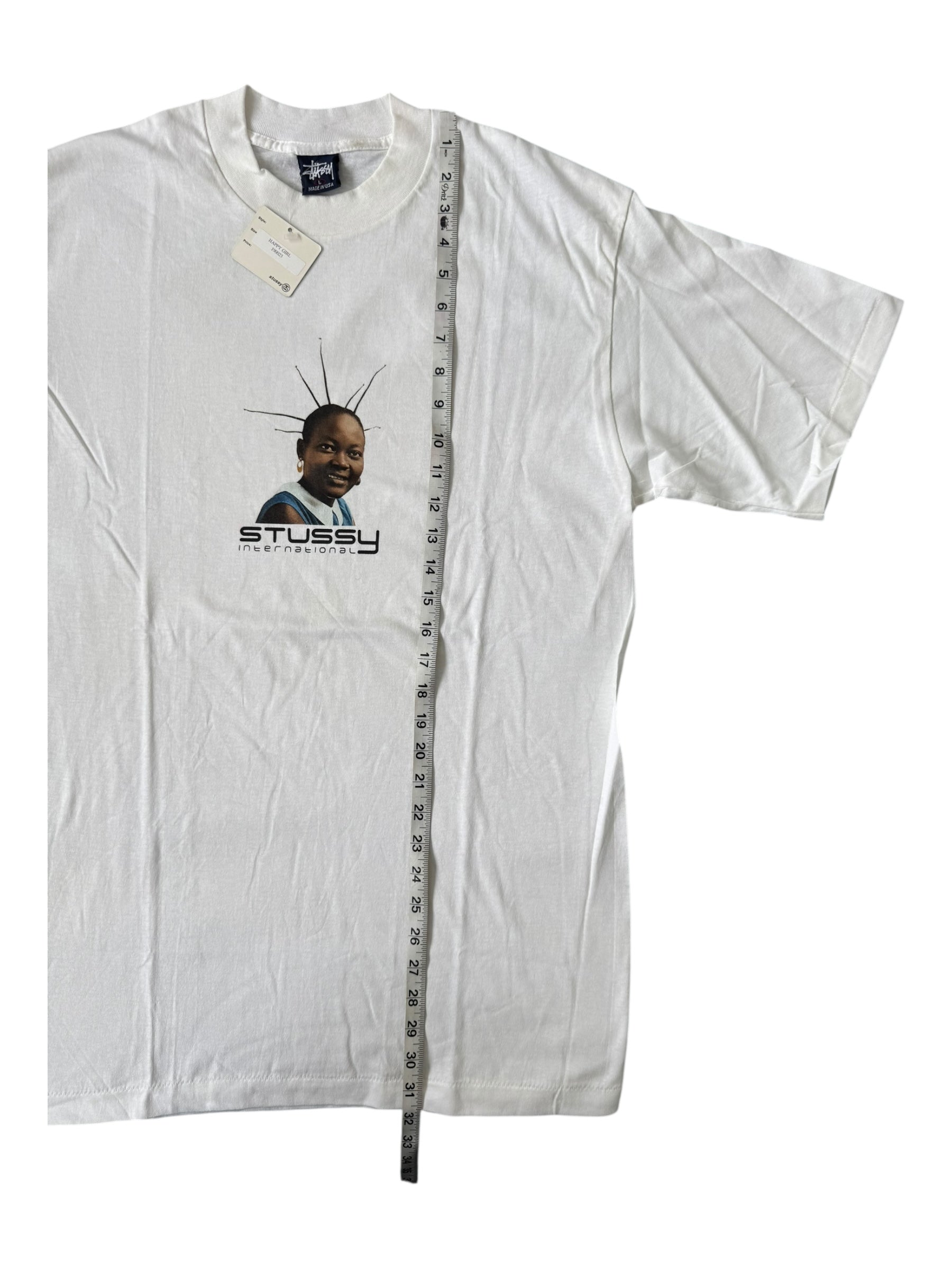 Stussy 90s Happy Girl White T-shirt Size Large Deadstock w/ Tags