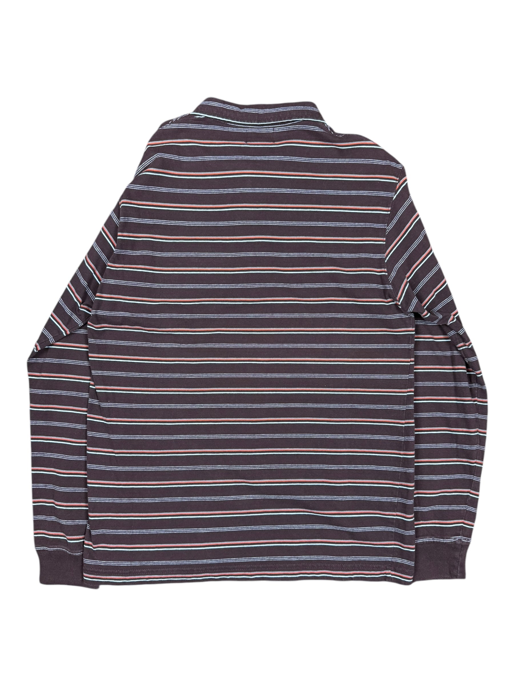 Stussy 90s Brown Striped Polo Long Sleeved Top Size Medium