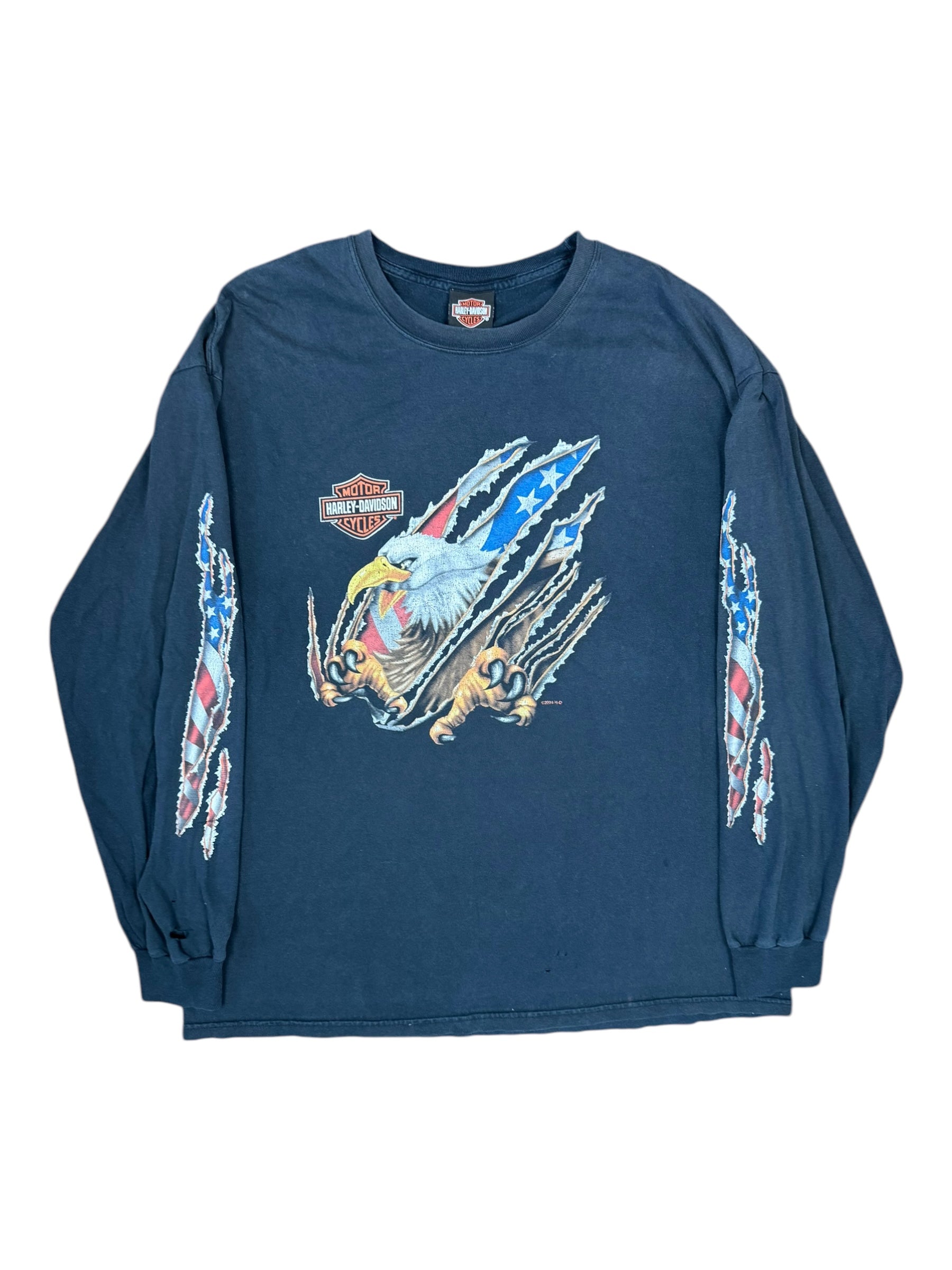 Harley Davidson 90s Black Eagle Claws American Flag Long Sleeve Size XL