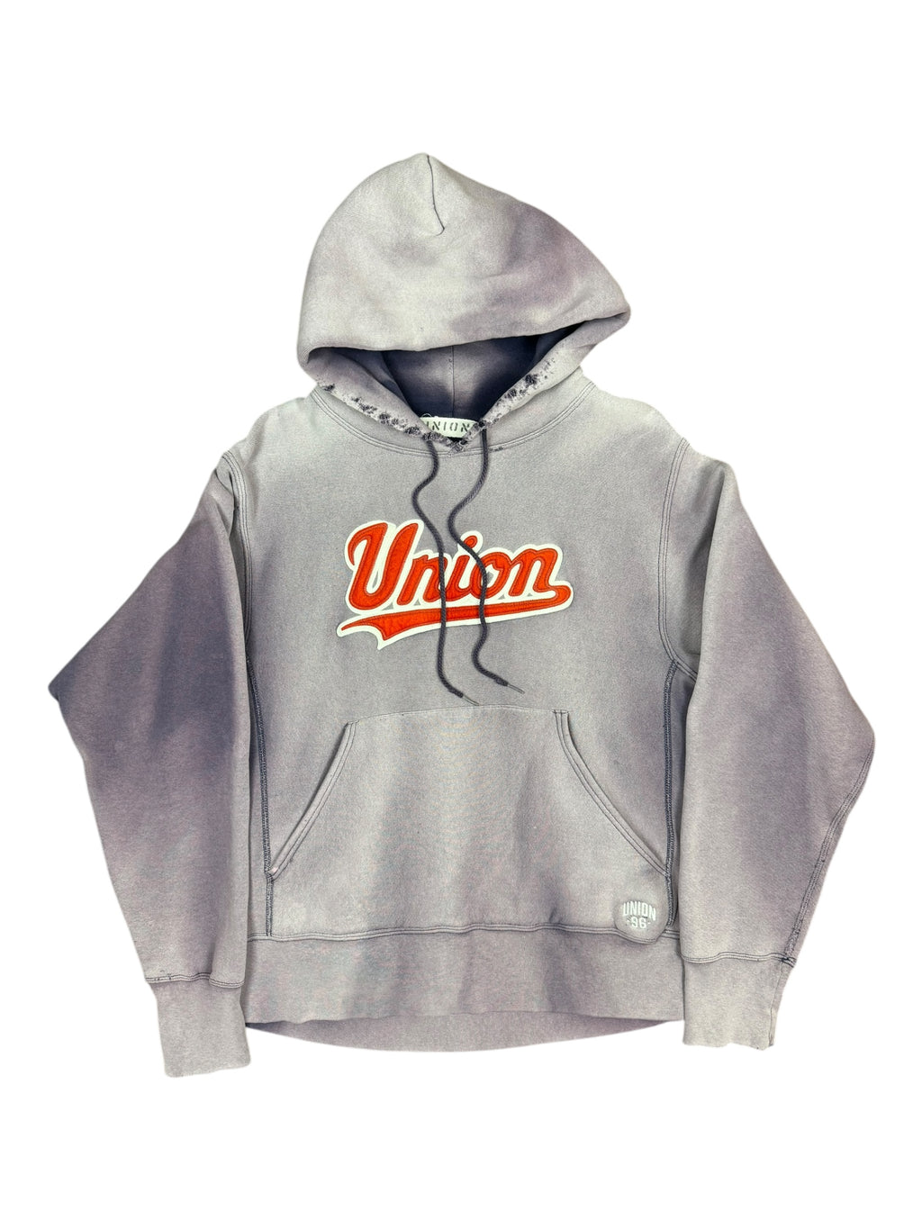 Union 90s Navy Script Logo Hoodie Perfectly Smoky Fade Size Large