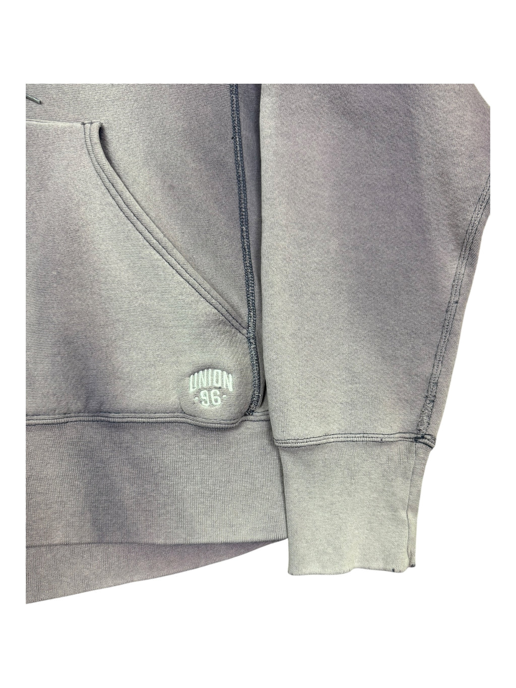 Union 90s Navy Script Logo Hoodie Perfectly Smoky Fade Size Large