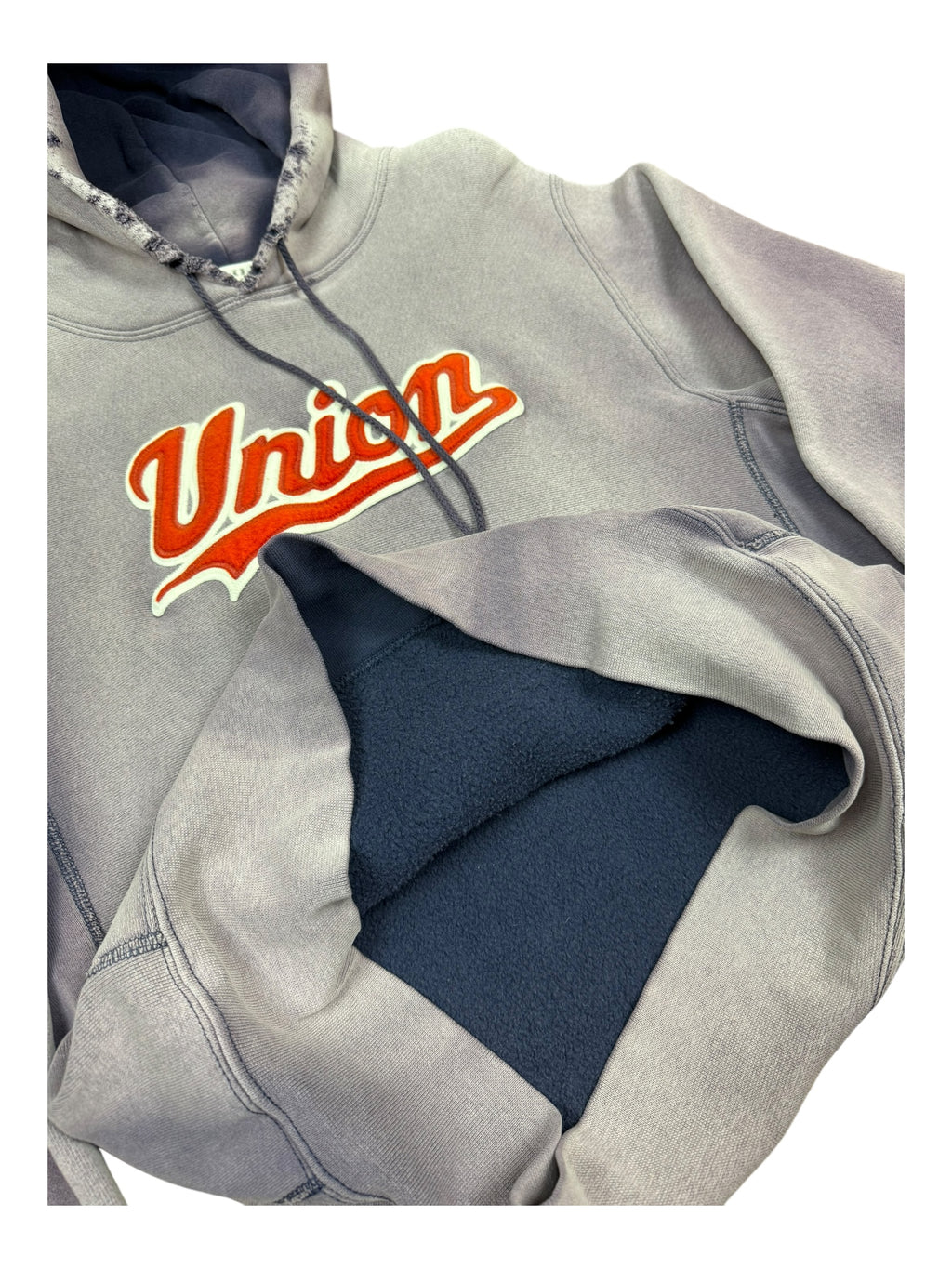 Union 90s Navy Script Logo Hoodie Perfectly Smoky Fade Size Large