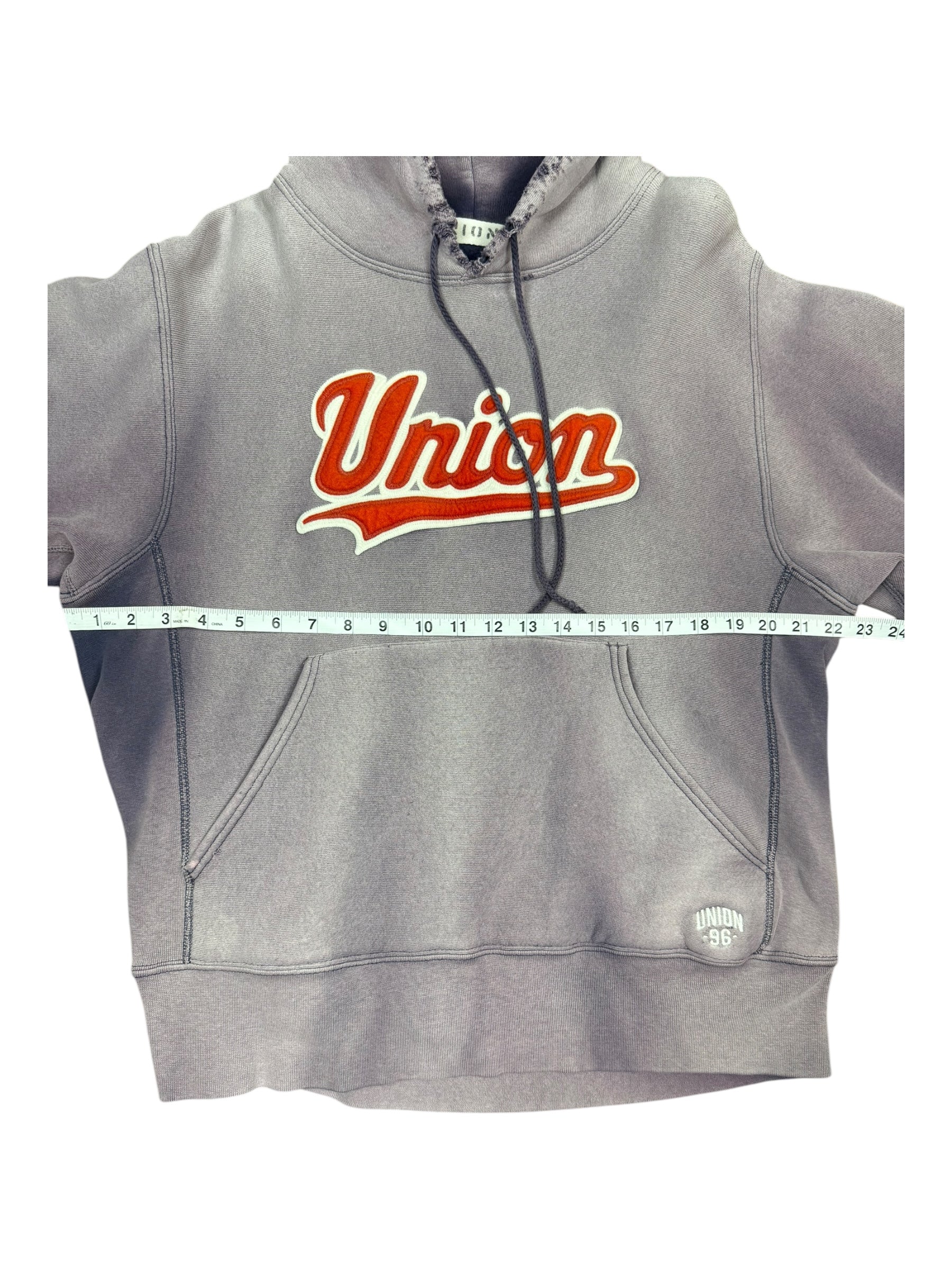 Union 90s Navy Script Logo Hoodie Perfectly Smoky Fade Size Large