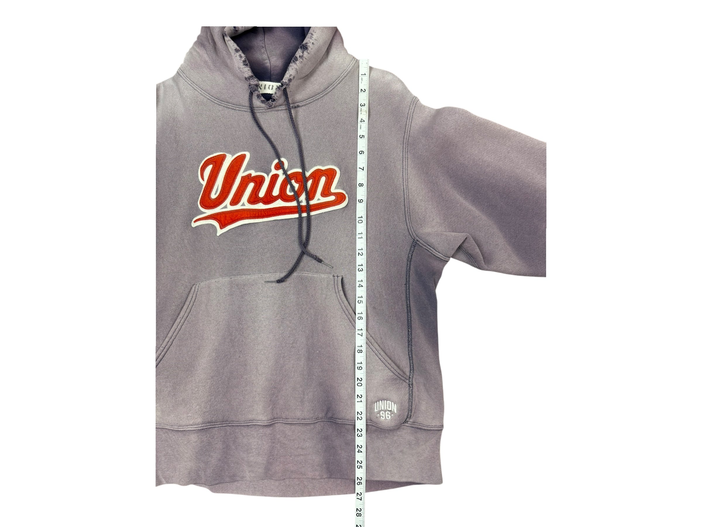 Union 90s Navy Script Logo Hoodie Perfectly Smoky Fade Size Large