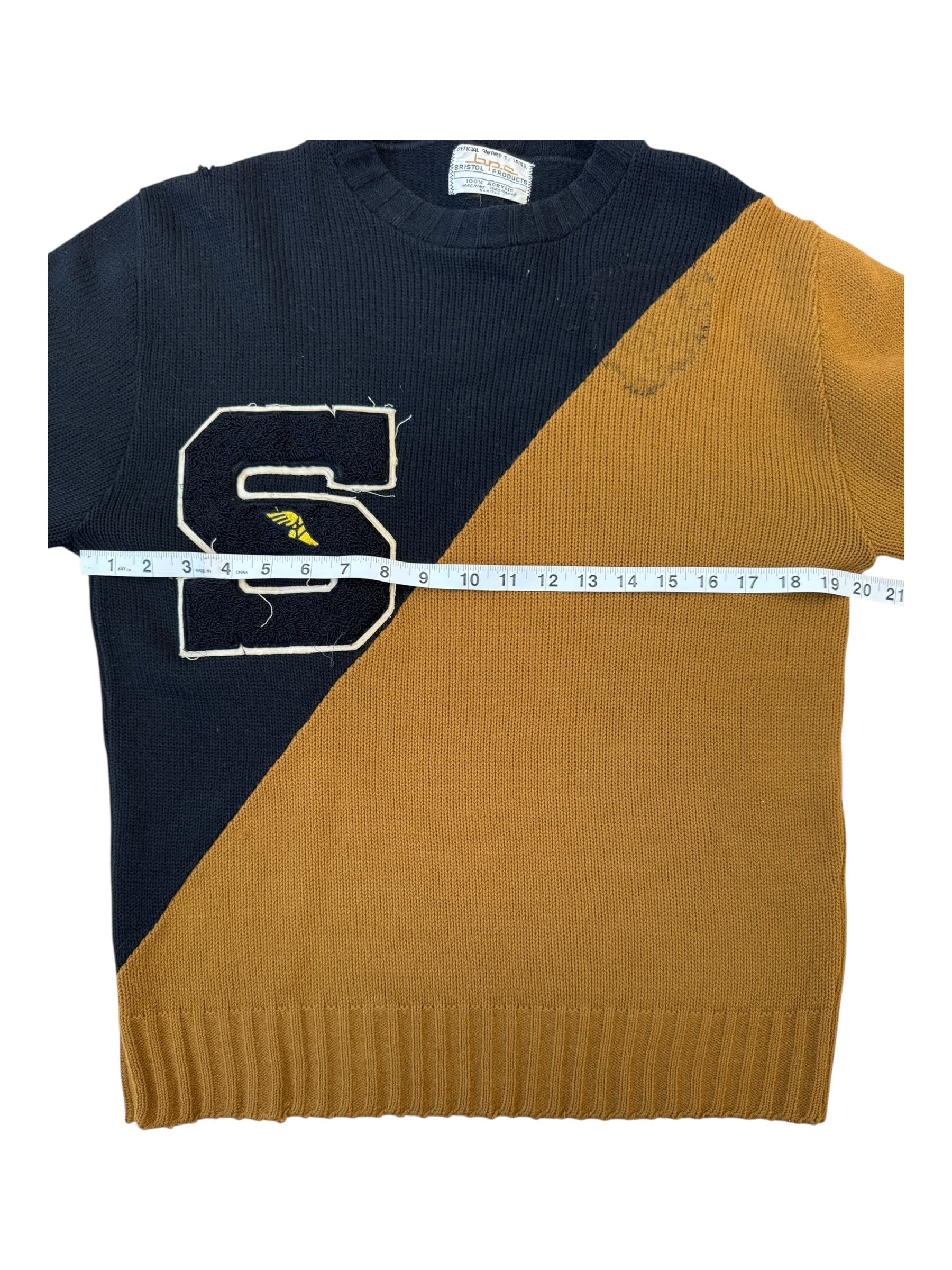 Bristol Products 1950s Track Athlete "S" Patch Award Sweater Size Small