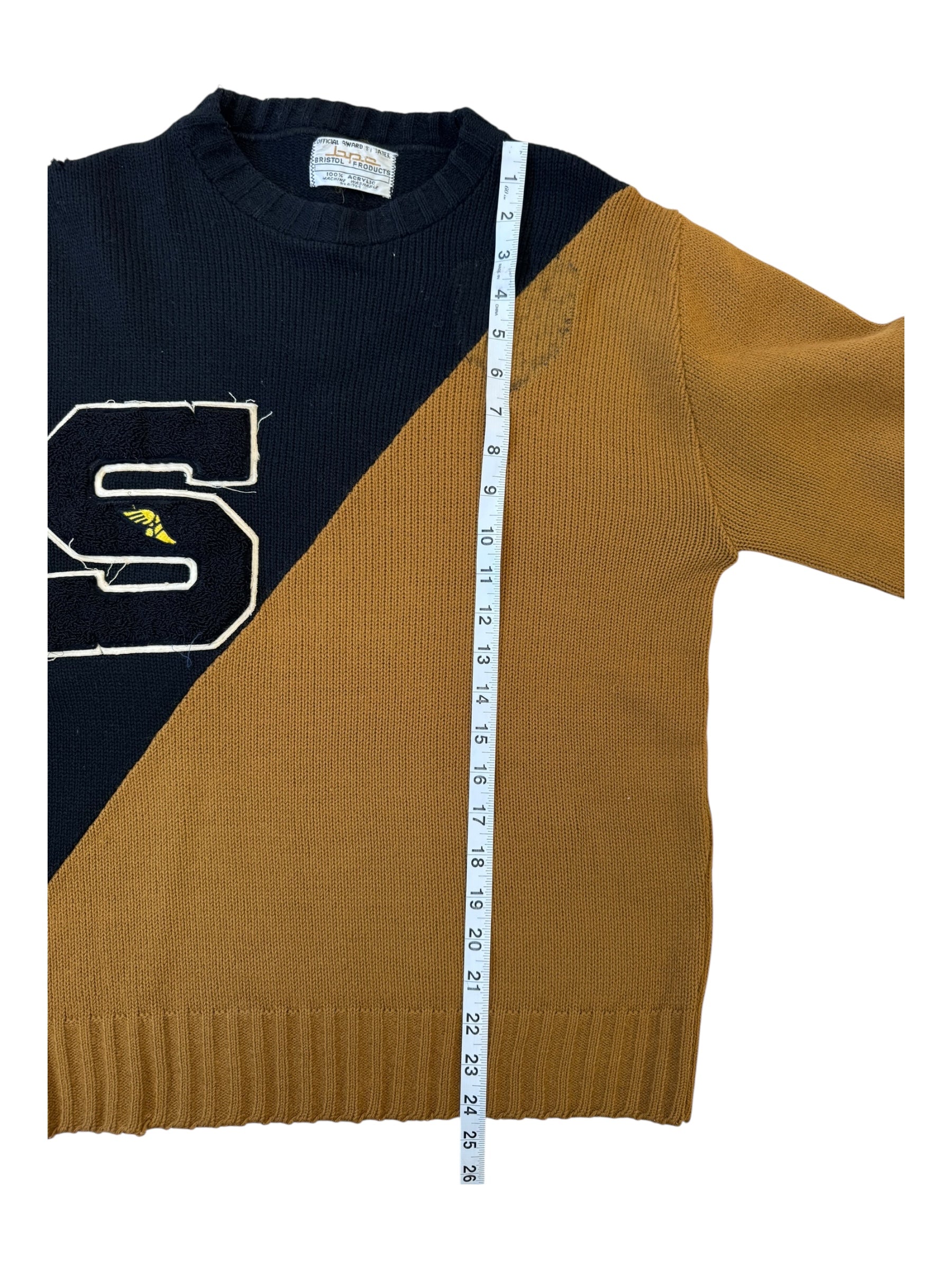Bristol Products 1950s Track Athlete "S" Patch Award Sweater Size Small