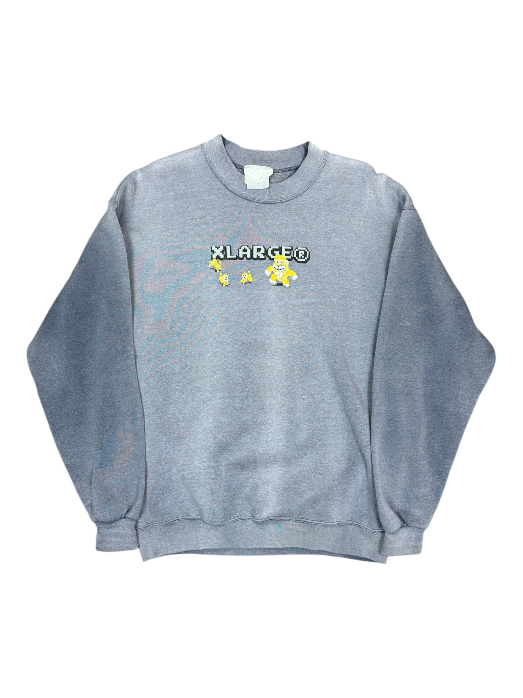 X-Large 90s Donkey Kong Logo Grey Crewneck Smoky Fade Size XL