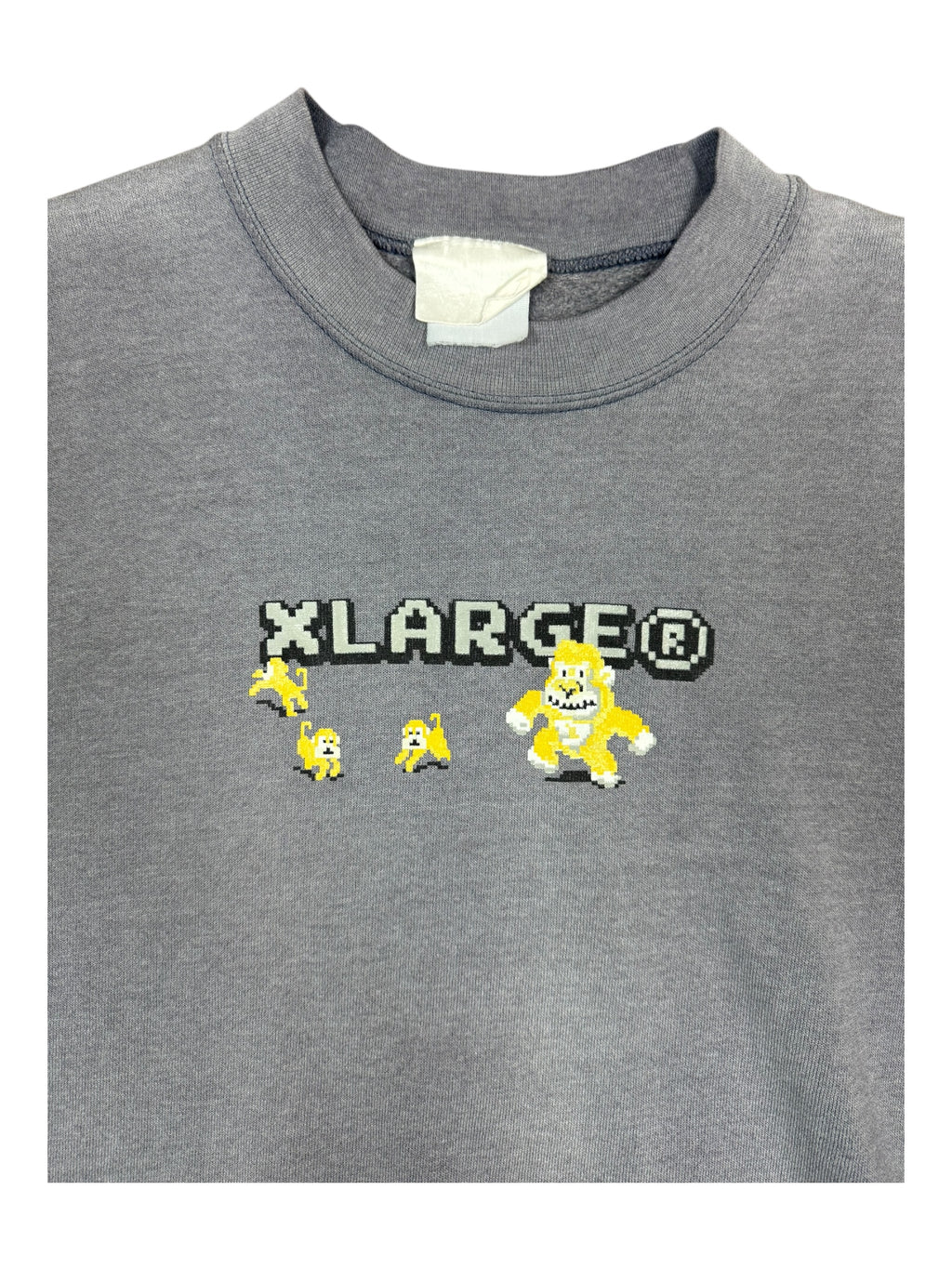 X-Large 90s Donkey Kong Logo Grey Crewneck Smoky Fade Size XL