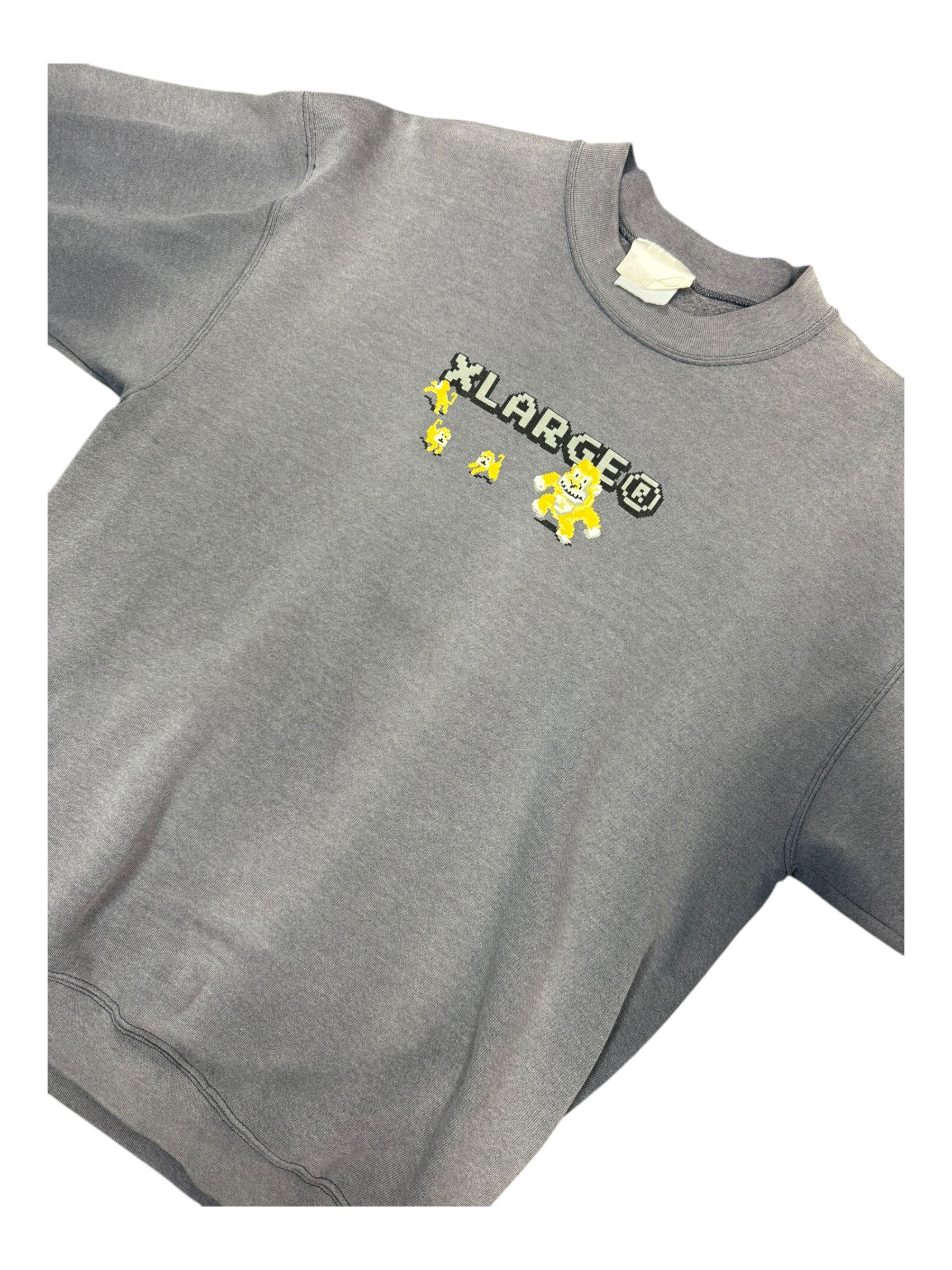 X-Large 90s Donkey Kong Logo Grey Crewneck Smoky Fade Size XL