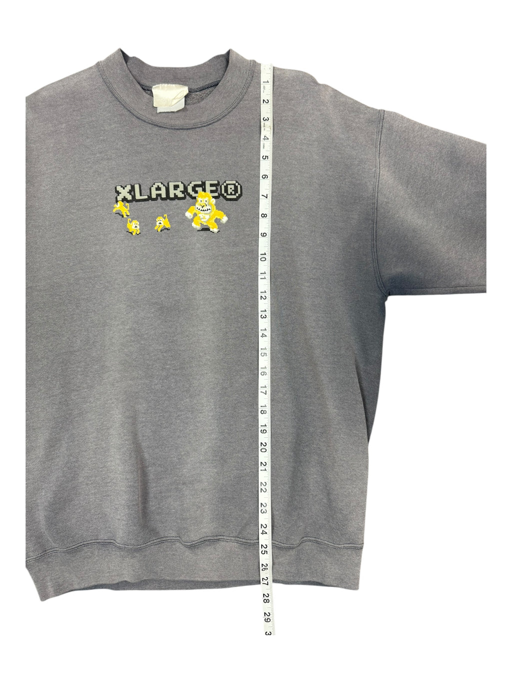 X-Large 90s Donkey Kong Logo Grey Crewneck Smoky Fade Size XL