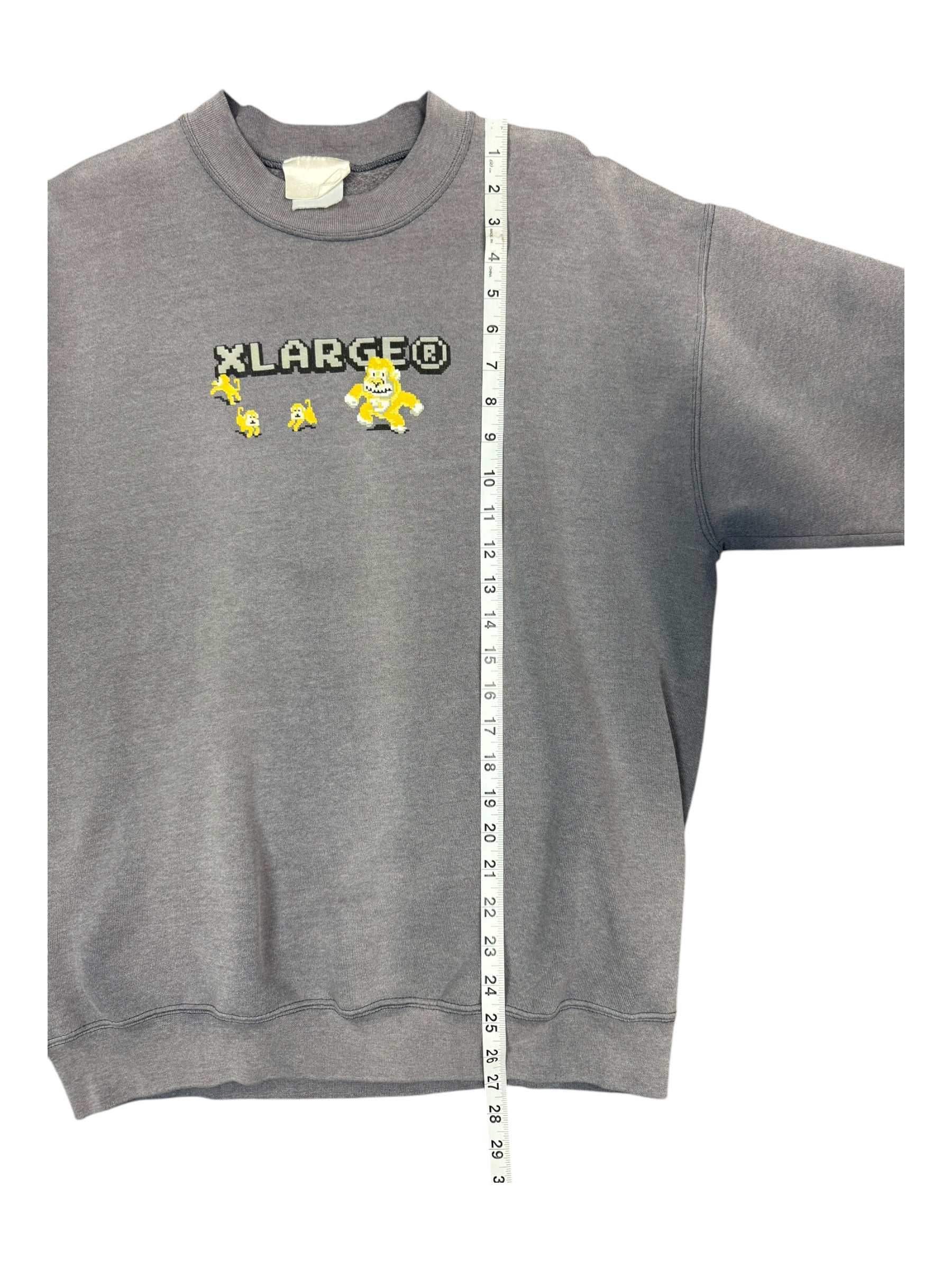 X-Large 90s Donkey Kong Logo Grey Crewneck Smoky Fade Size XL