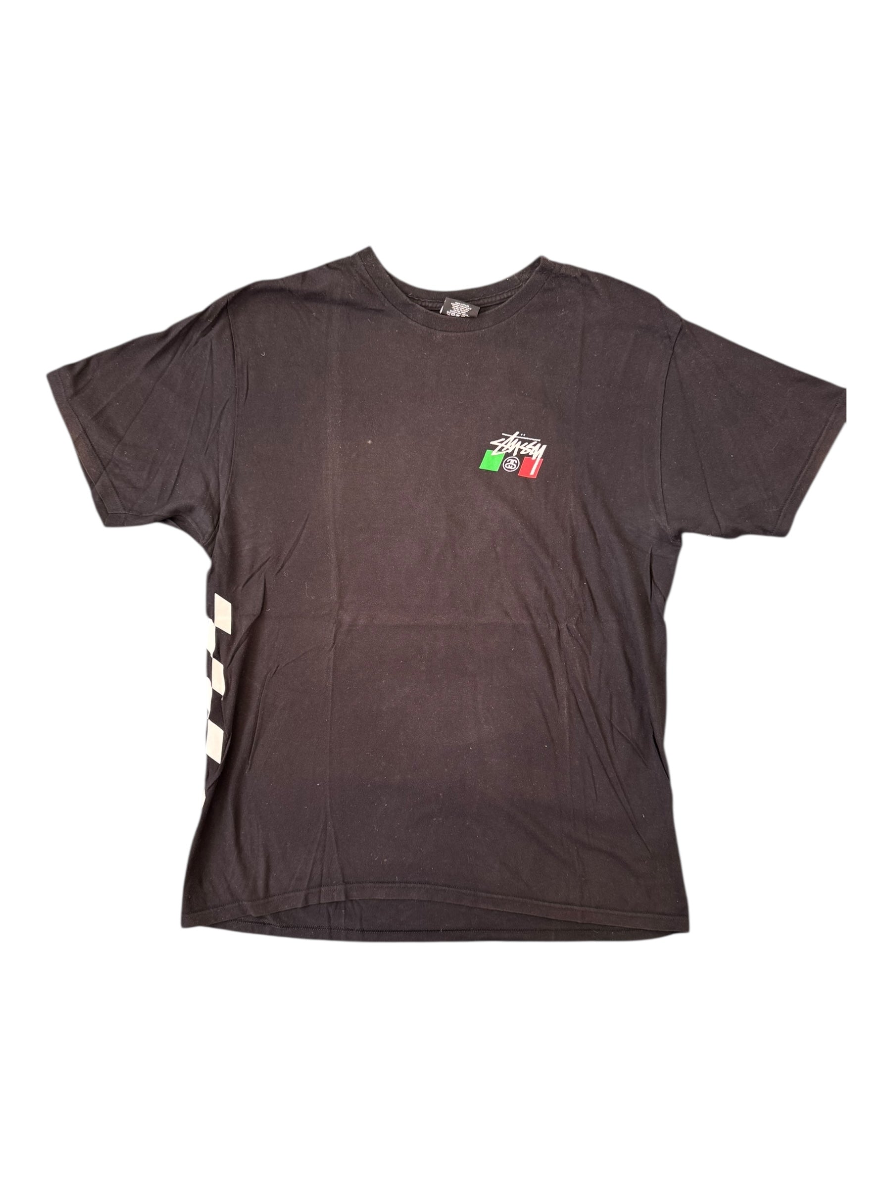 Stussy 00s Checkered Race Flag Black T-Shirt Size Large