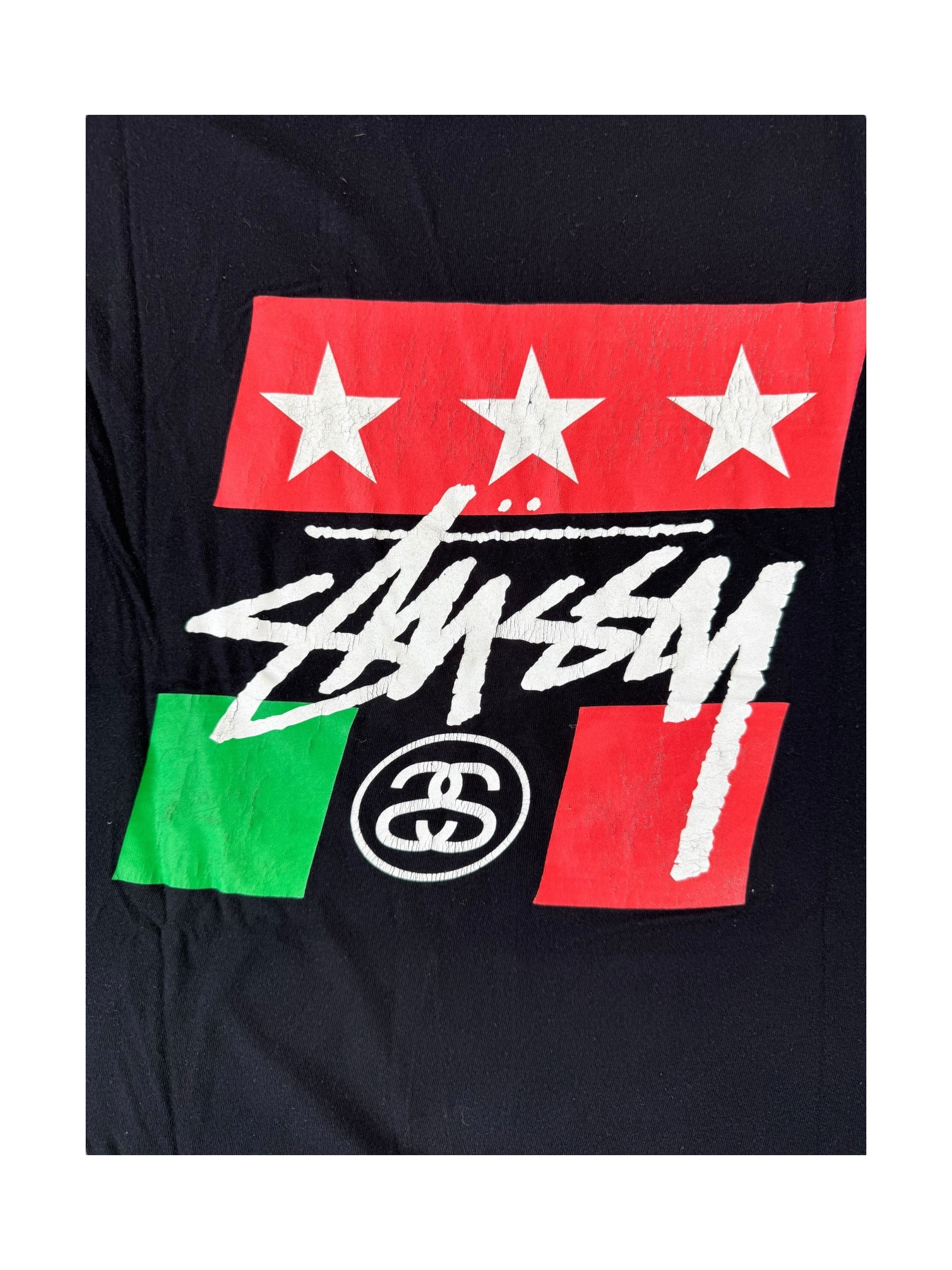 Stussy 00s Checkered Race Flag Black T-Shirt Size Large