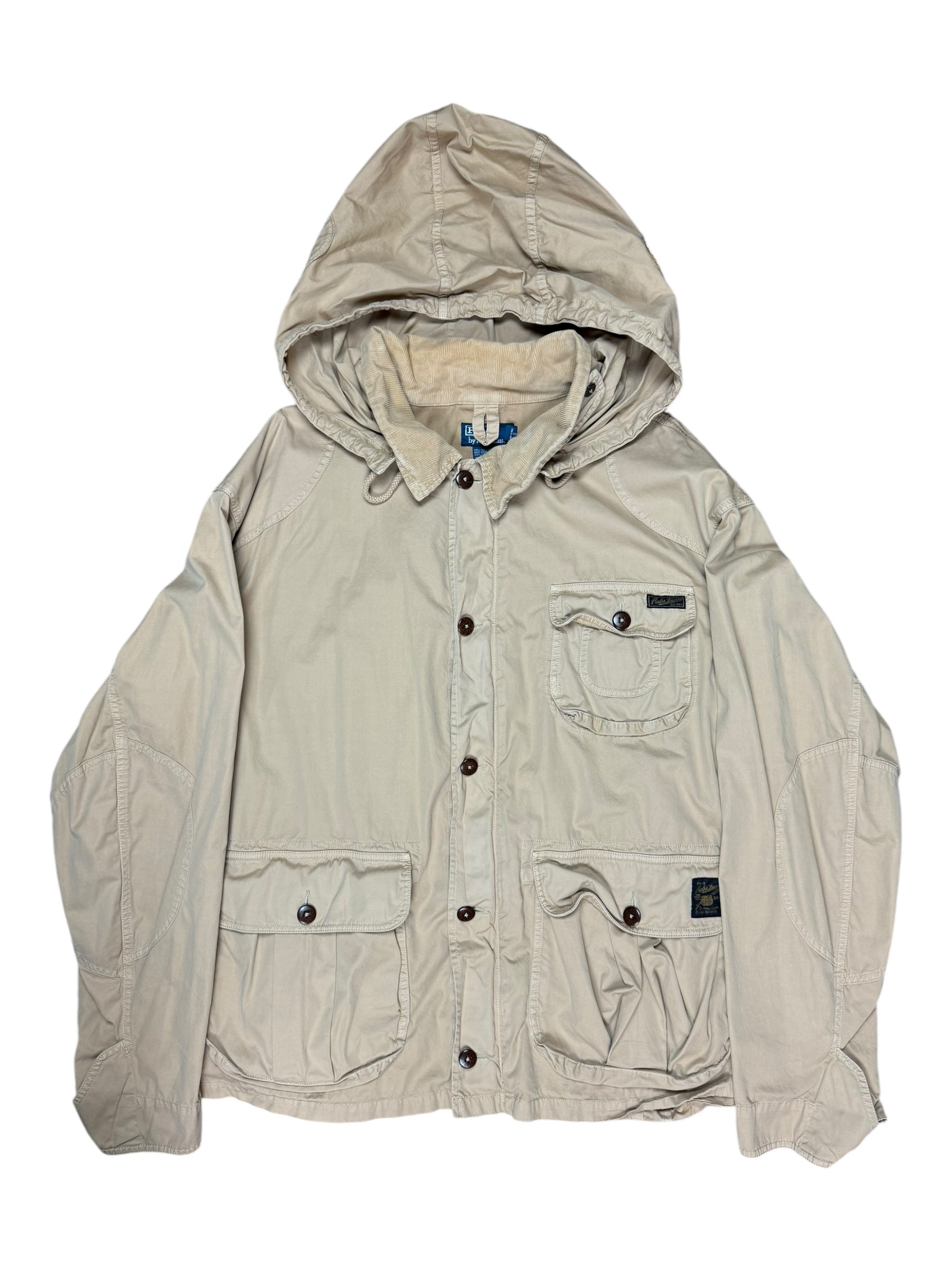 Polo Ralph Lauren 90s Khaki Utility Pocket Jacket Corduroy Collar Size XXL