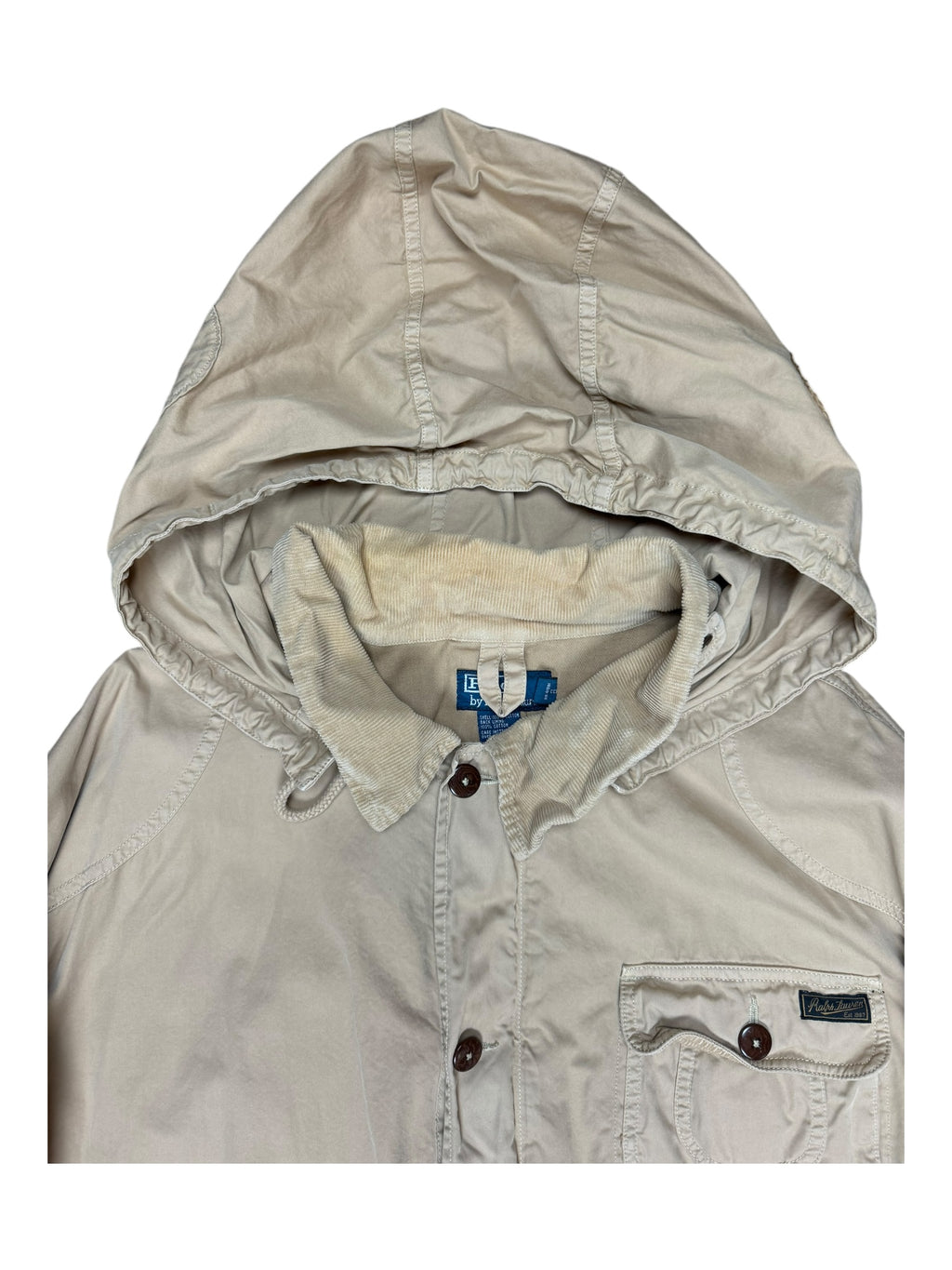 Polo Ralph Lauren 90s Khaki Utility Pocket Jacket Corduroy Collar Size XXL