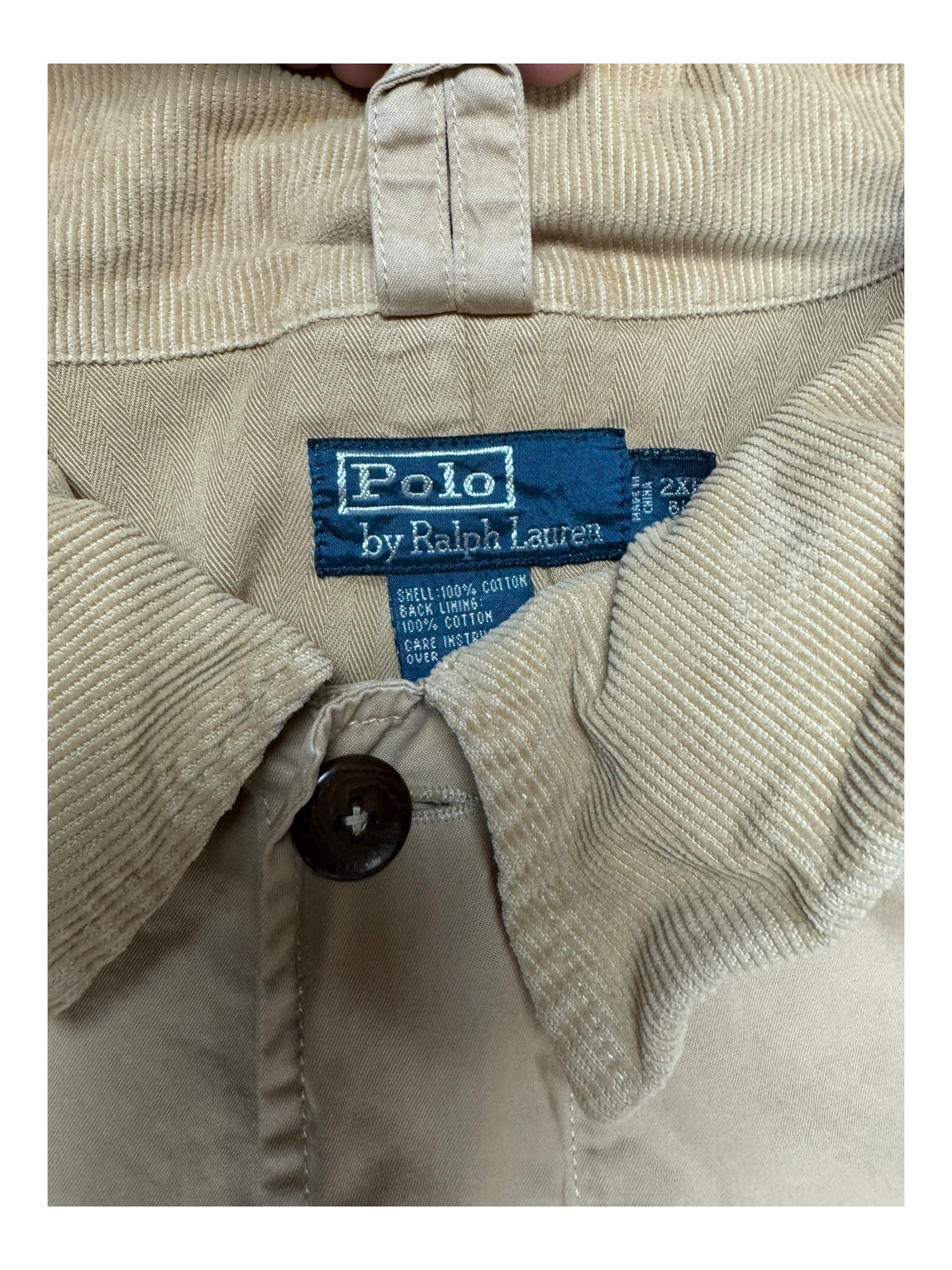 Polo Ralph Lauren 90s Khaki Utility Pocket Jacket Corduroy Collar Size XXL