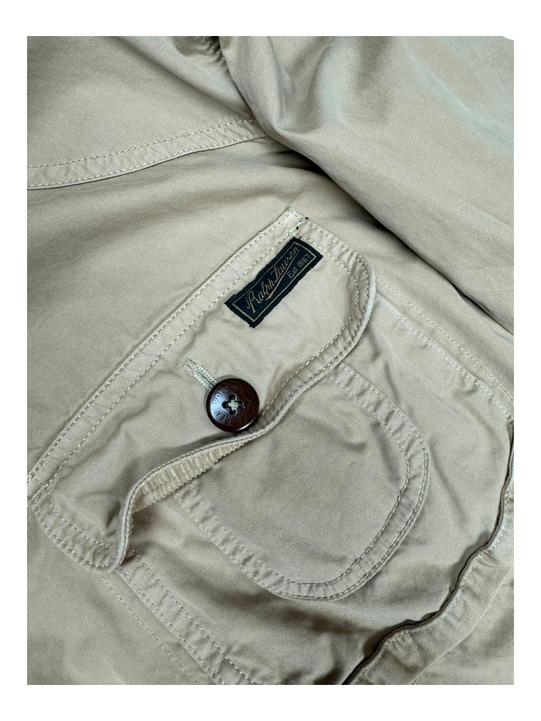 Polo Ralph Lauren 90s Khaki Utility Pocket Jacket Corduroy Collar Size XXL