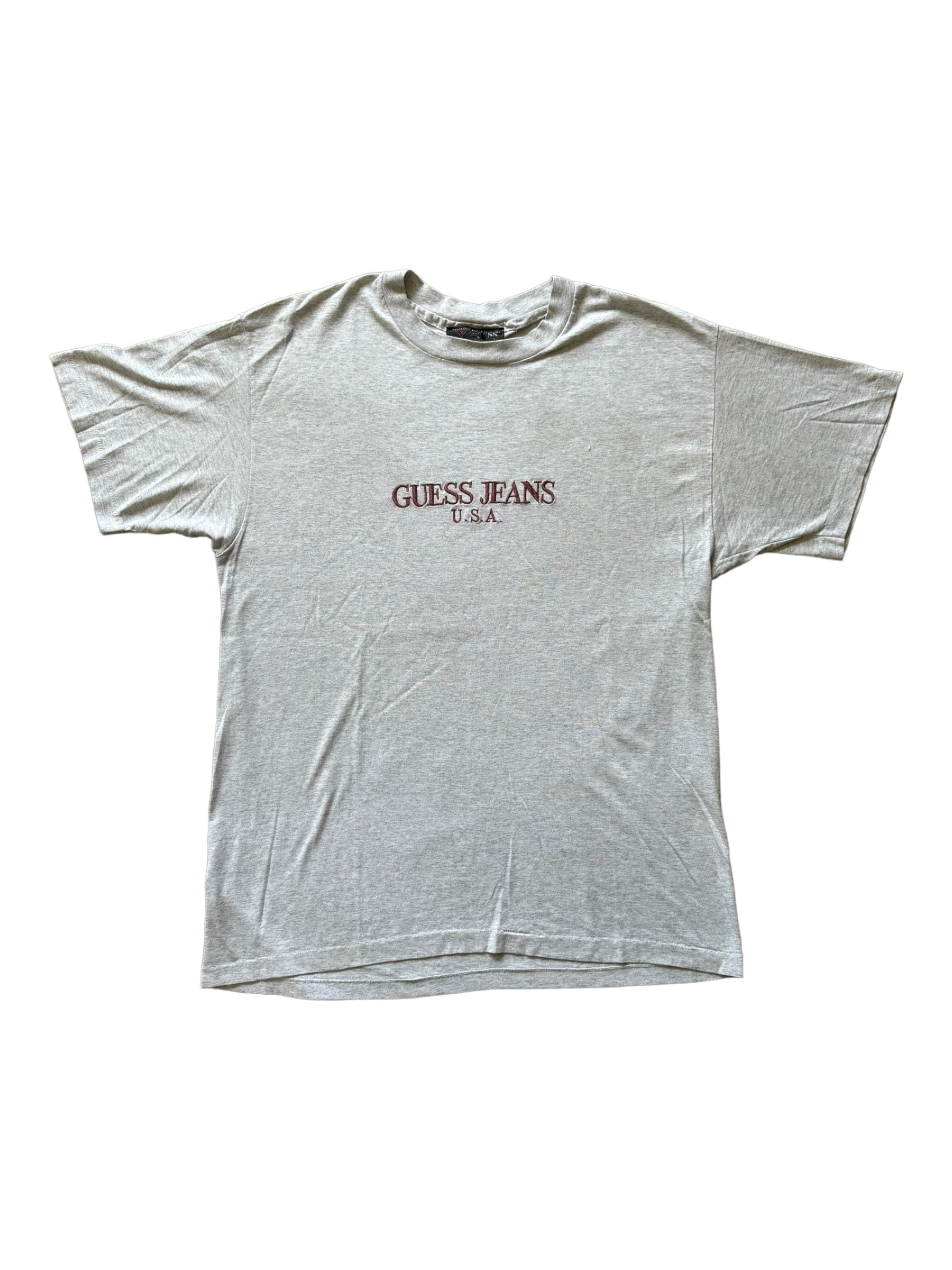 Guess Jeans 90’s Embroidered T-shirt Grey / Burgundy Size Large USA