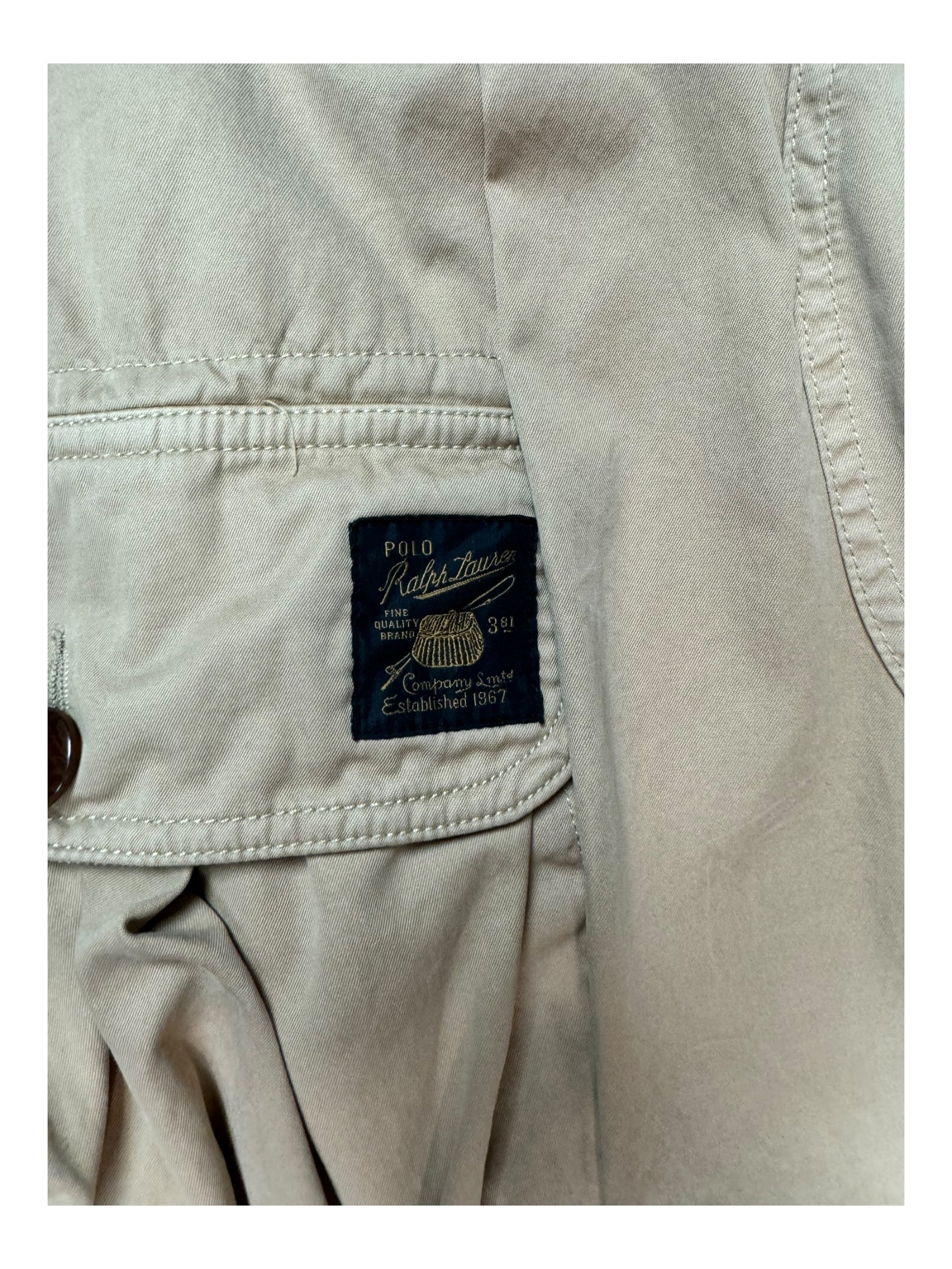 Polo Ralph Lauren 90s Khaki Utility Pocket Jacket Corduroy Collar Size XXL