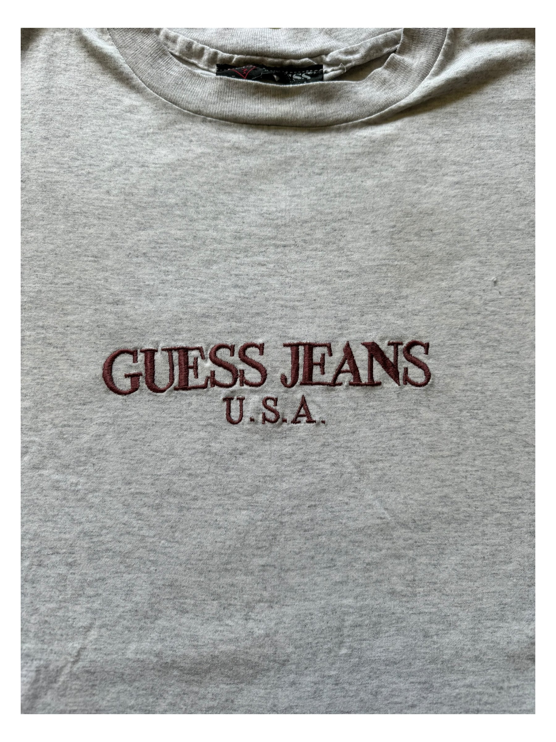 Guess Jeans 90’s Embroidered T-shirt Grey / Burgundy Size Large USA