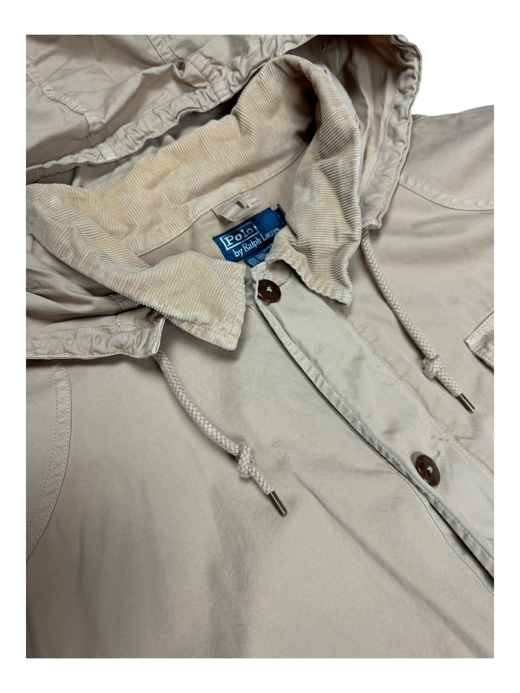 Polo Ralph Lauren 90s Khaki Utility Pocket Jacket Corduroy Collar Size XXL
