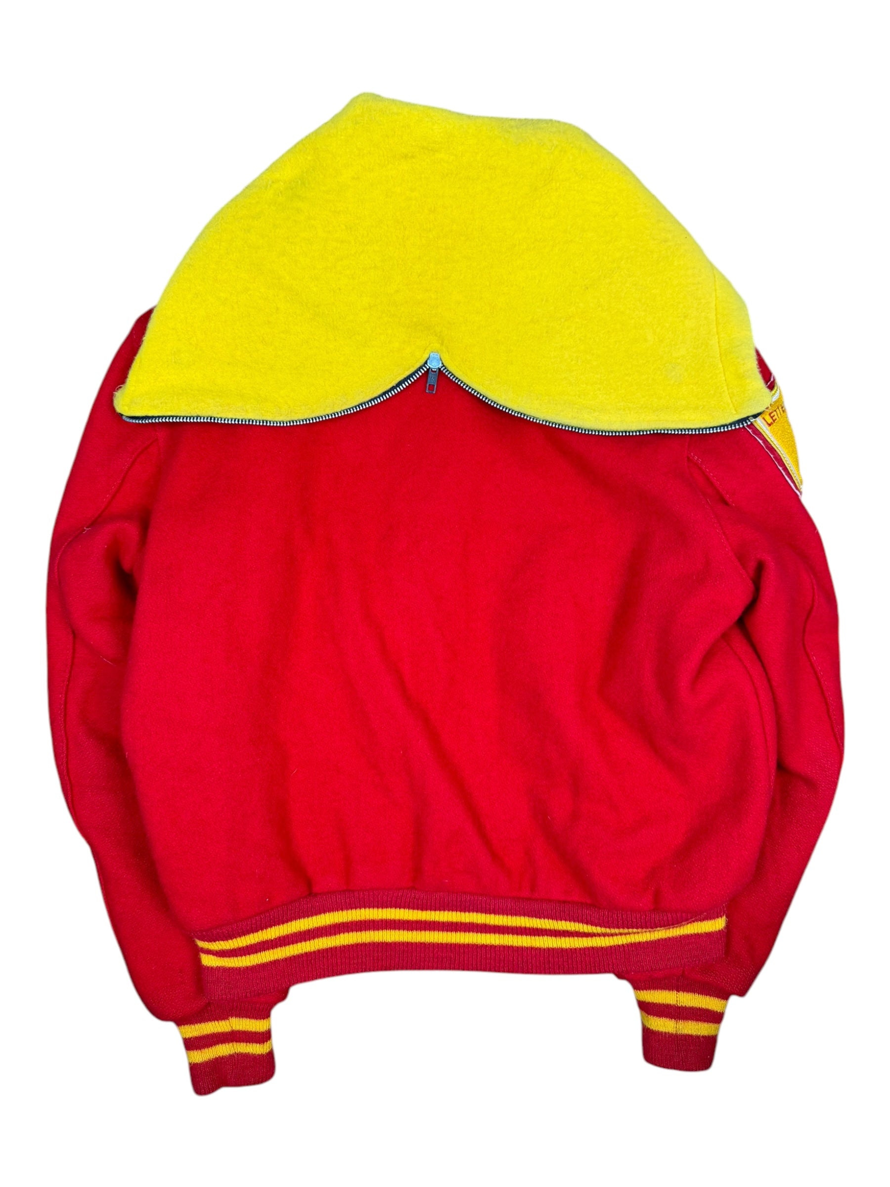 "P Wing" Wool Letterman Varsity Jacket Size L Red/Gold Delong Split Hood