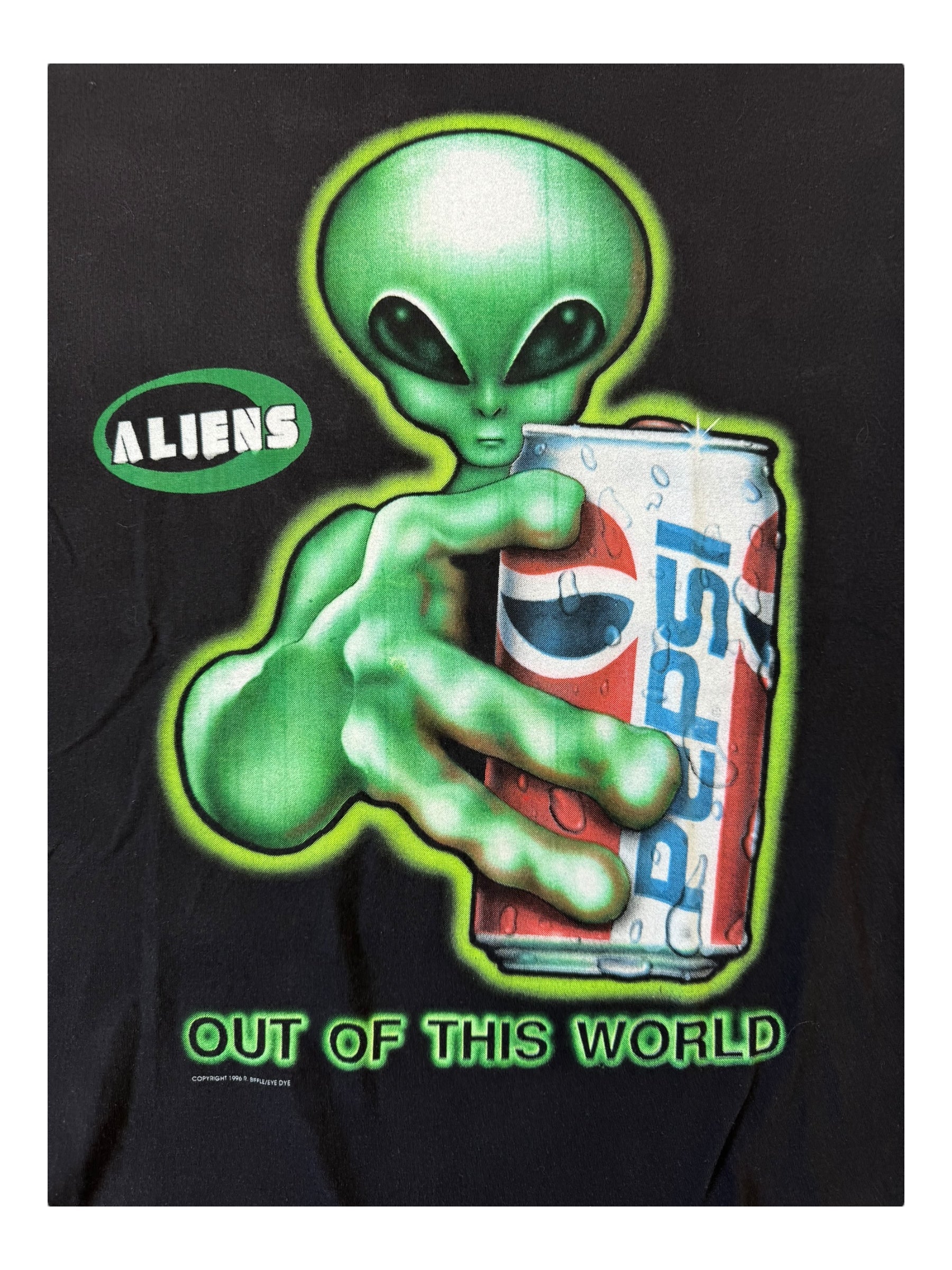 Aliens 90s Out of this World Pepsi Black T-Shirt Alien Workshop Tag Size Large