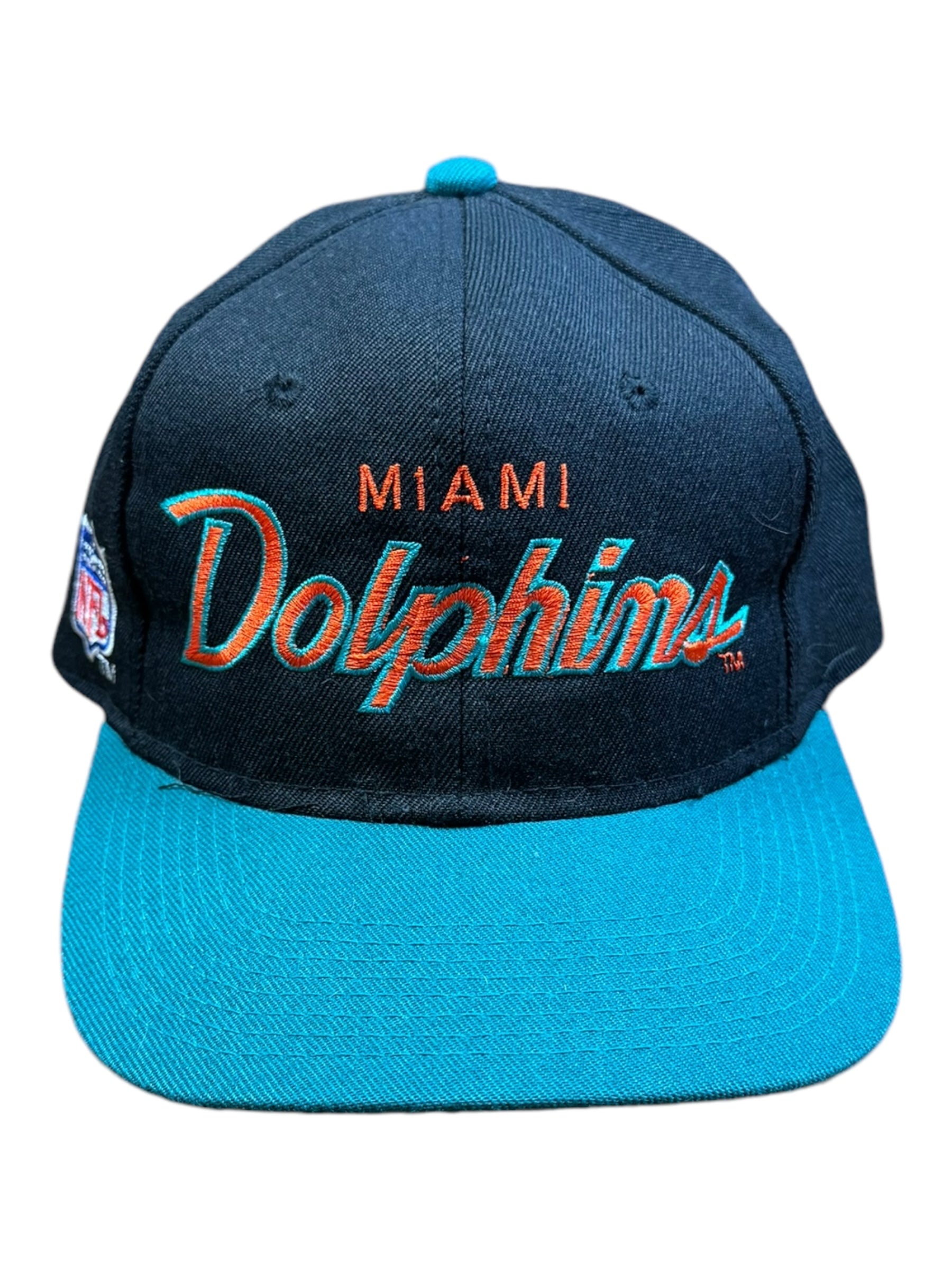 Miami Dolphins Sports Specialties Script 100% Wool Snapback Hat 90s