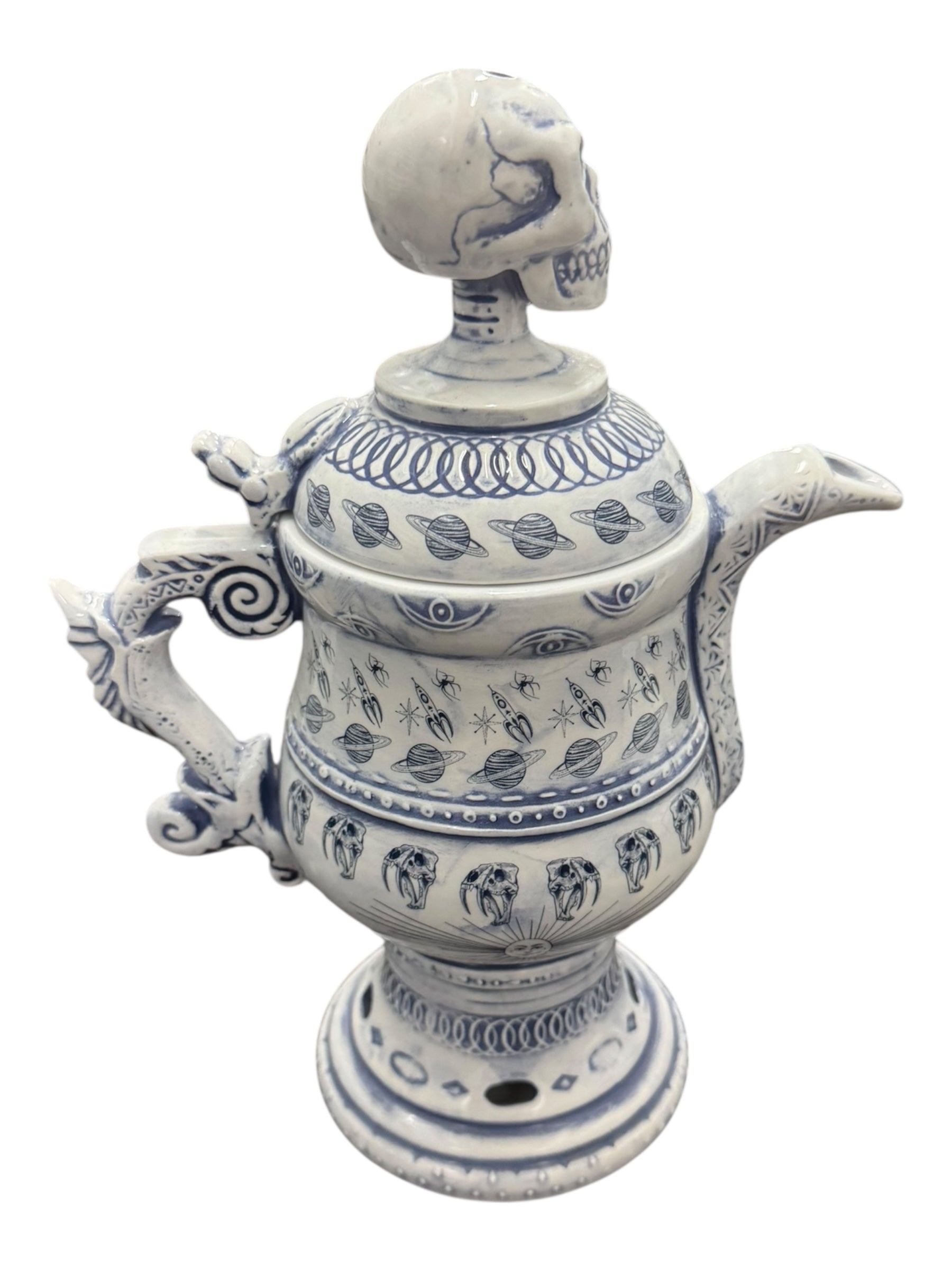 Neighborhood Dr. Woo Skull Head Incense Chamber Blue Teapot Urn