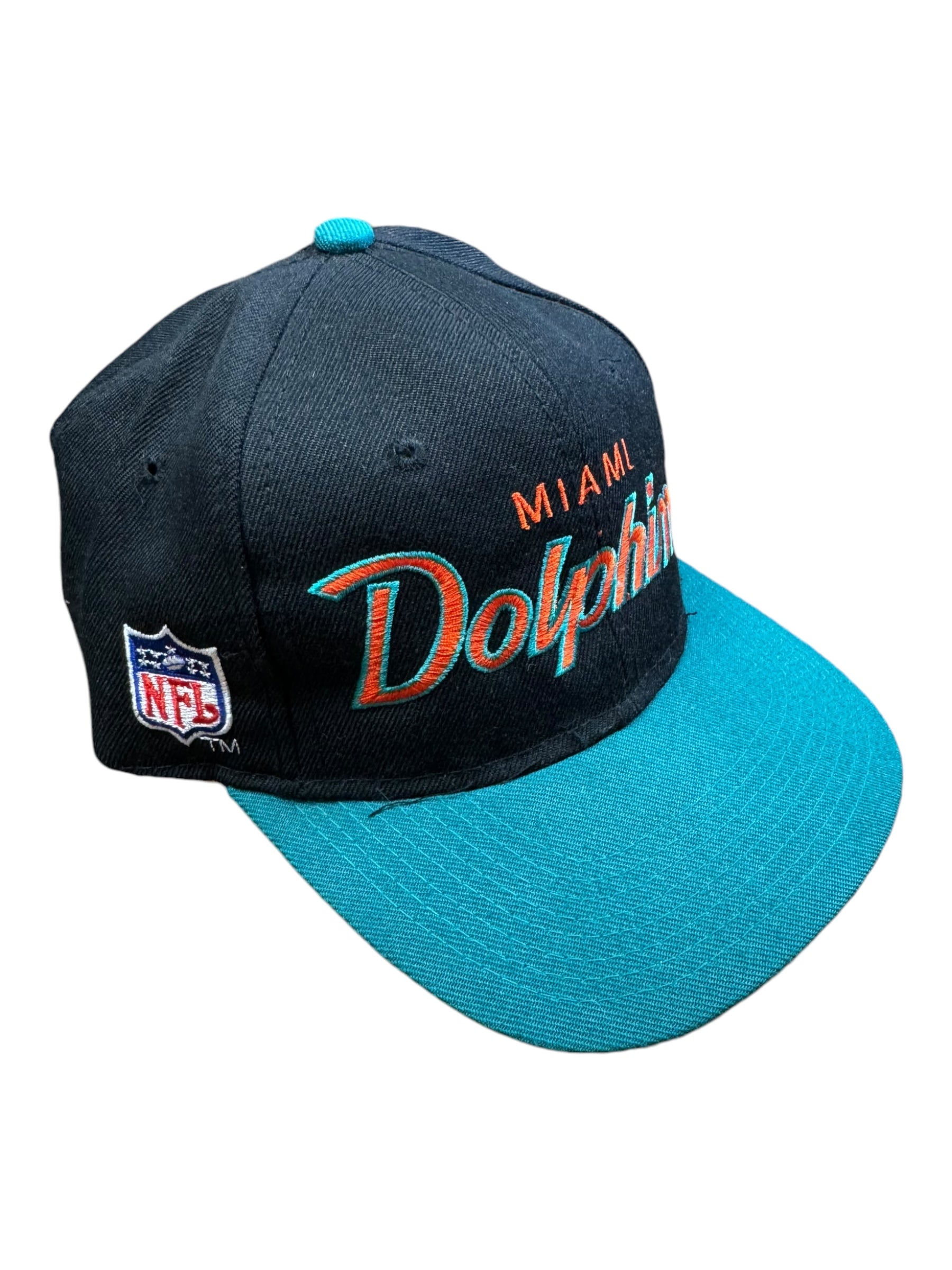 Miami Dolphins Sports Specialties Script 100% Wool Snapback Hat 90s