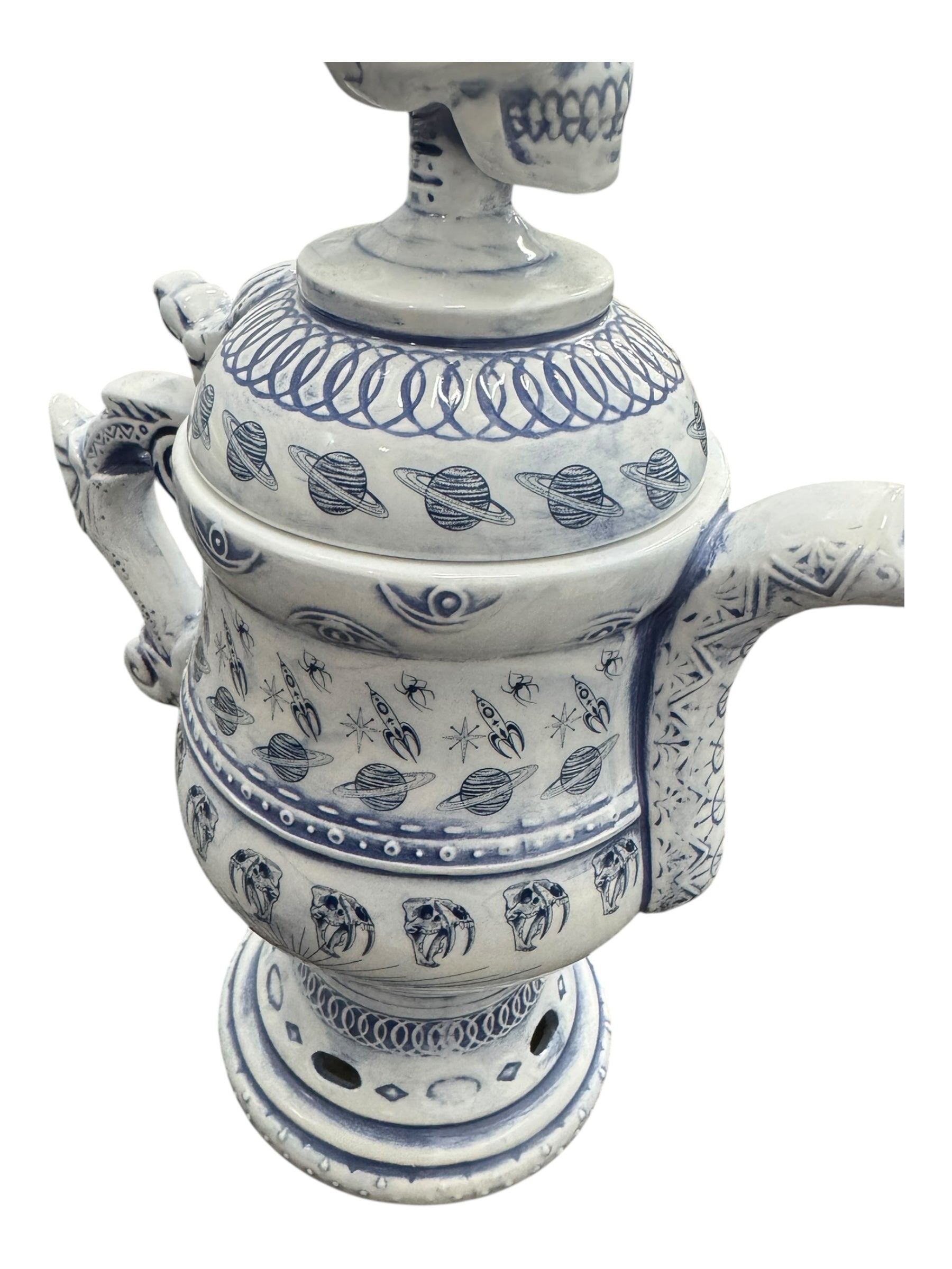 Neighborhood Dr. Woo Skull Head Incense Chamber Blue Teapot Urn