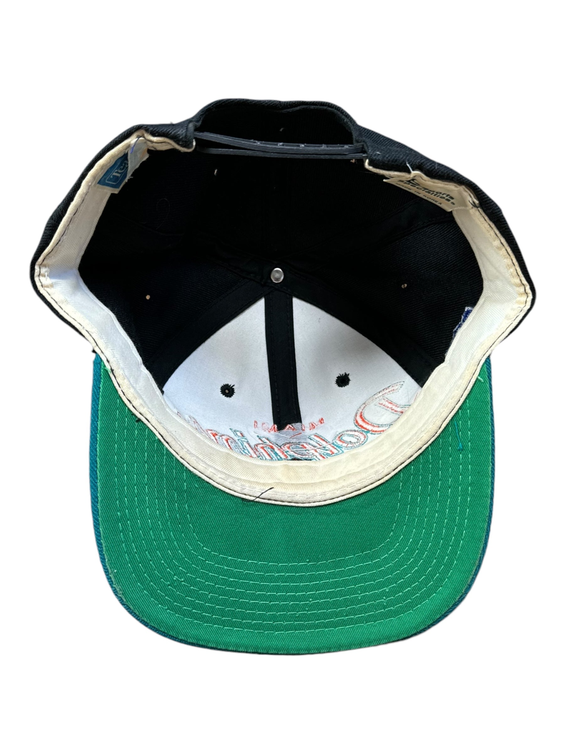 Miami Dolphins Sports Specialties Script 100% Wool Snapback Hat 90s