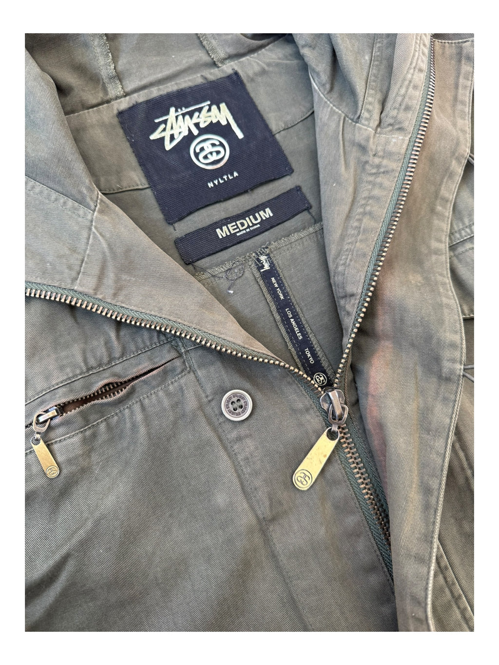 Stussy 00s Green Army Trench Coat Size Medium