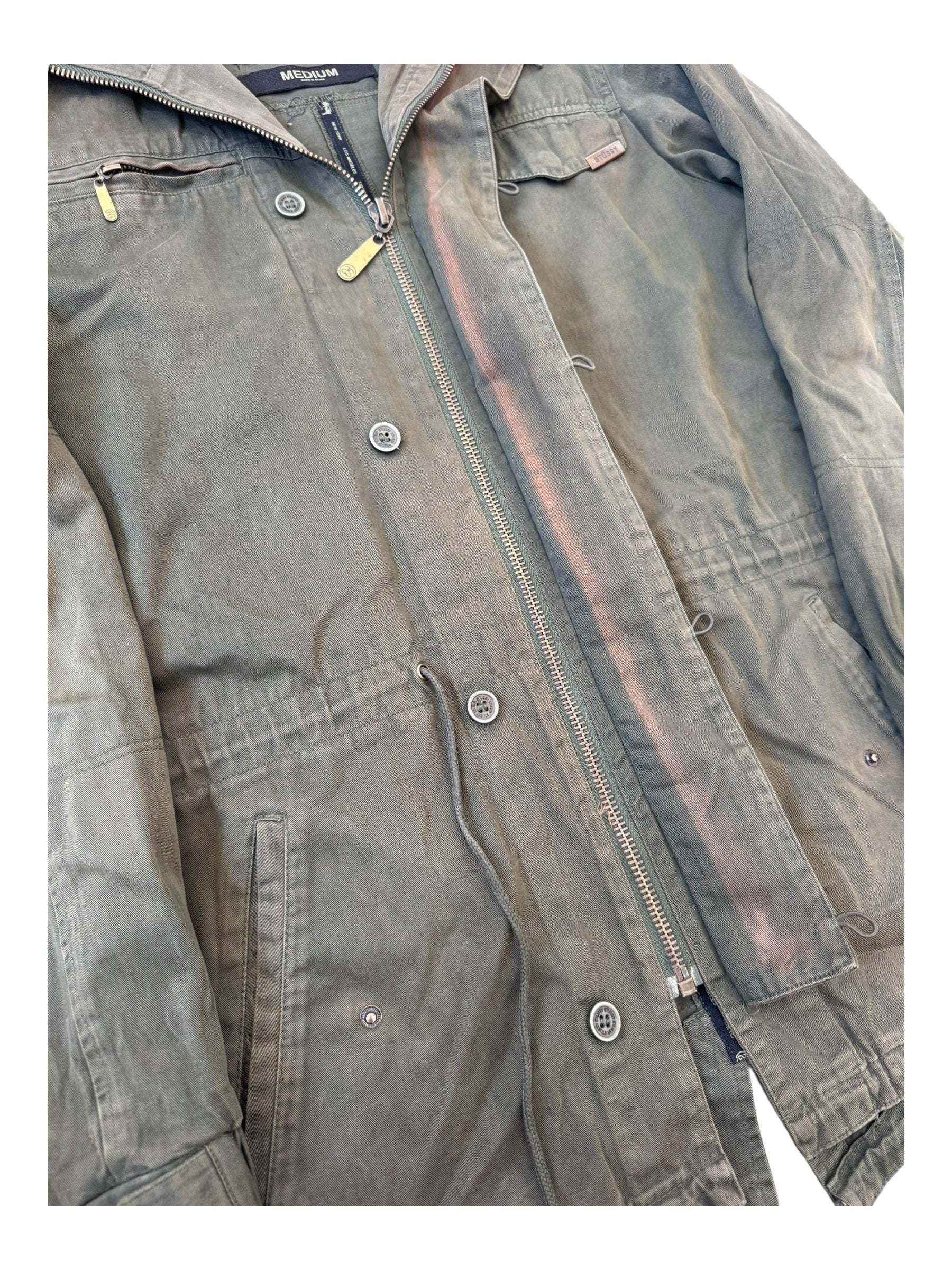 Stussy 00s Green Army Trench Coat Size Medium