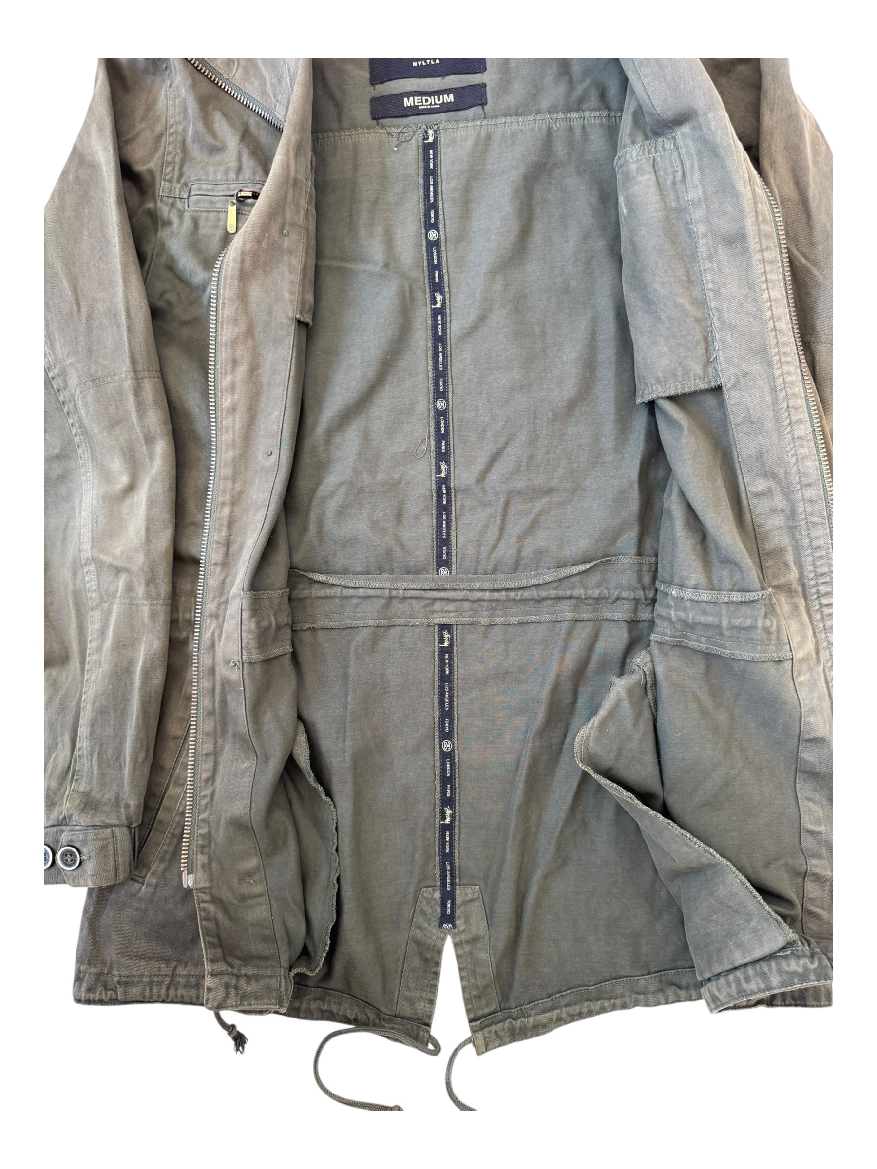 Stussy 00s Green Army Trench Coat Size Medium