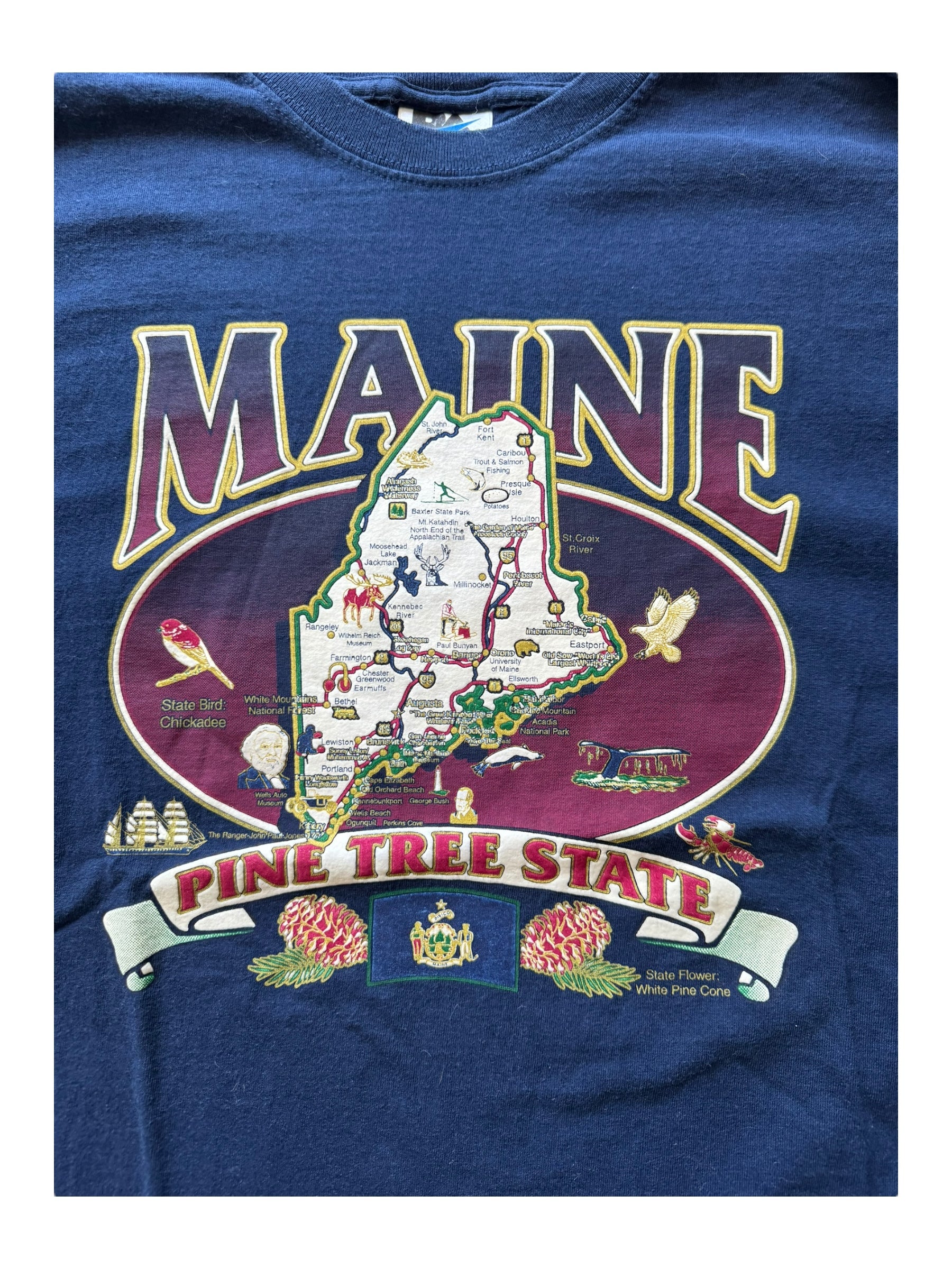 Maine 90s Shirt "Pine Tree State" Sz Large New England Nature