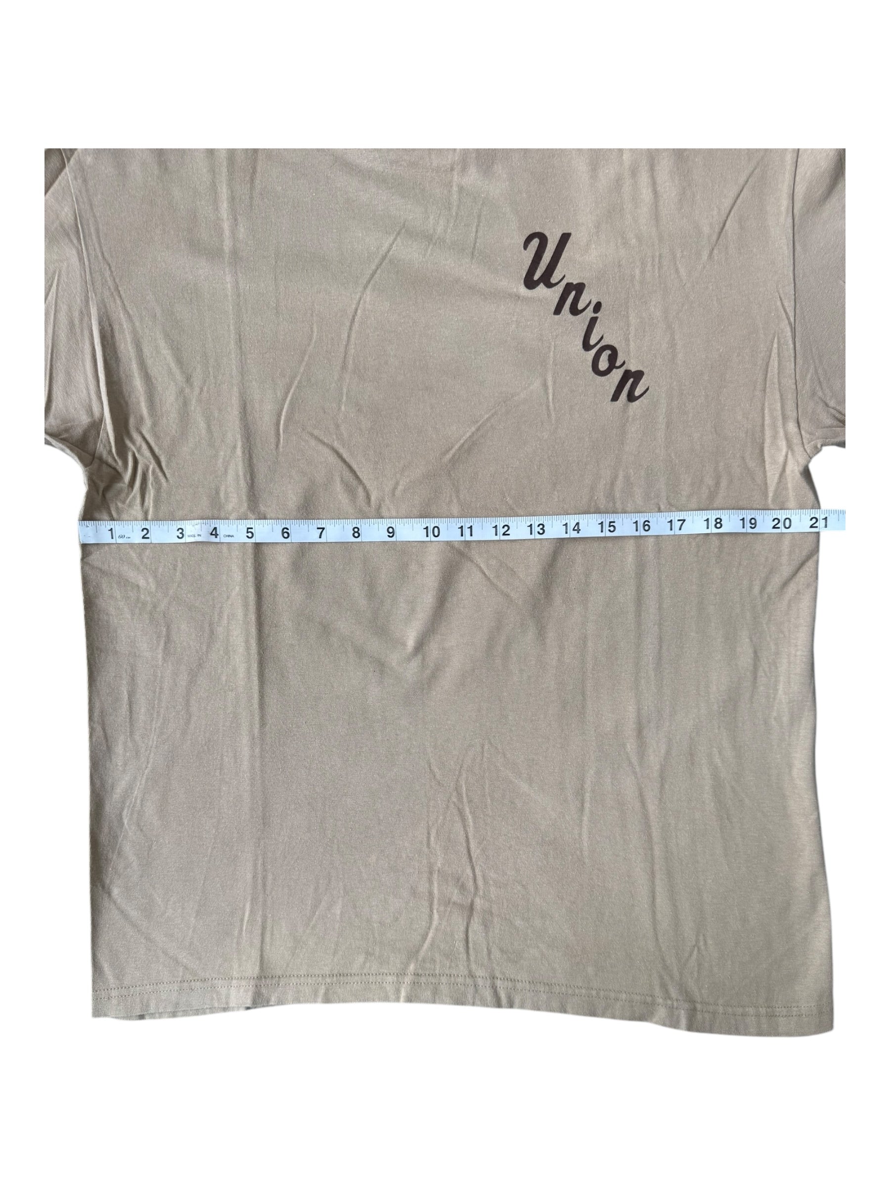 Union 00s NYC LA Frontman Logo Tan T-Shirt Size Large