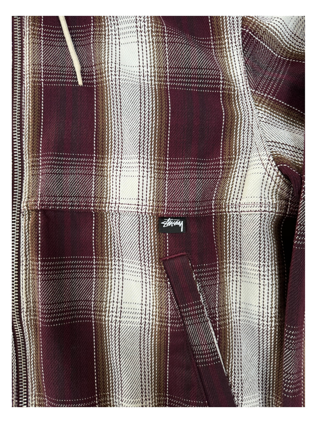 Stussy Burgundy Plaid Hooded Zip Up Jacket Size Large