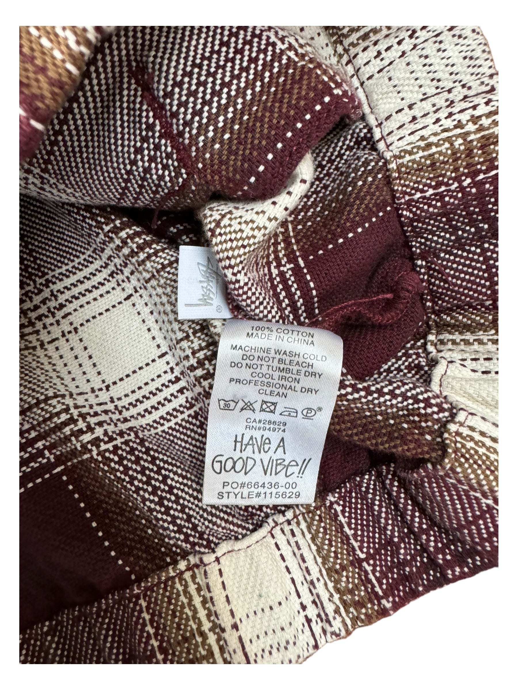 Stussy Burgundy Plaid Hooded Zip Up Jacket Size Large