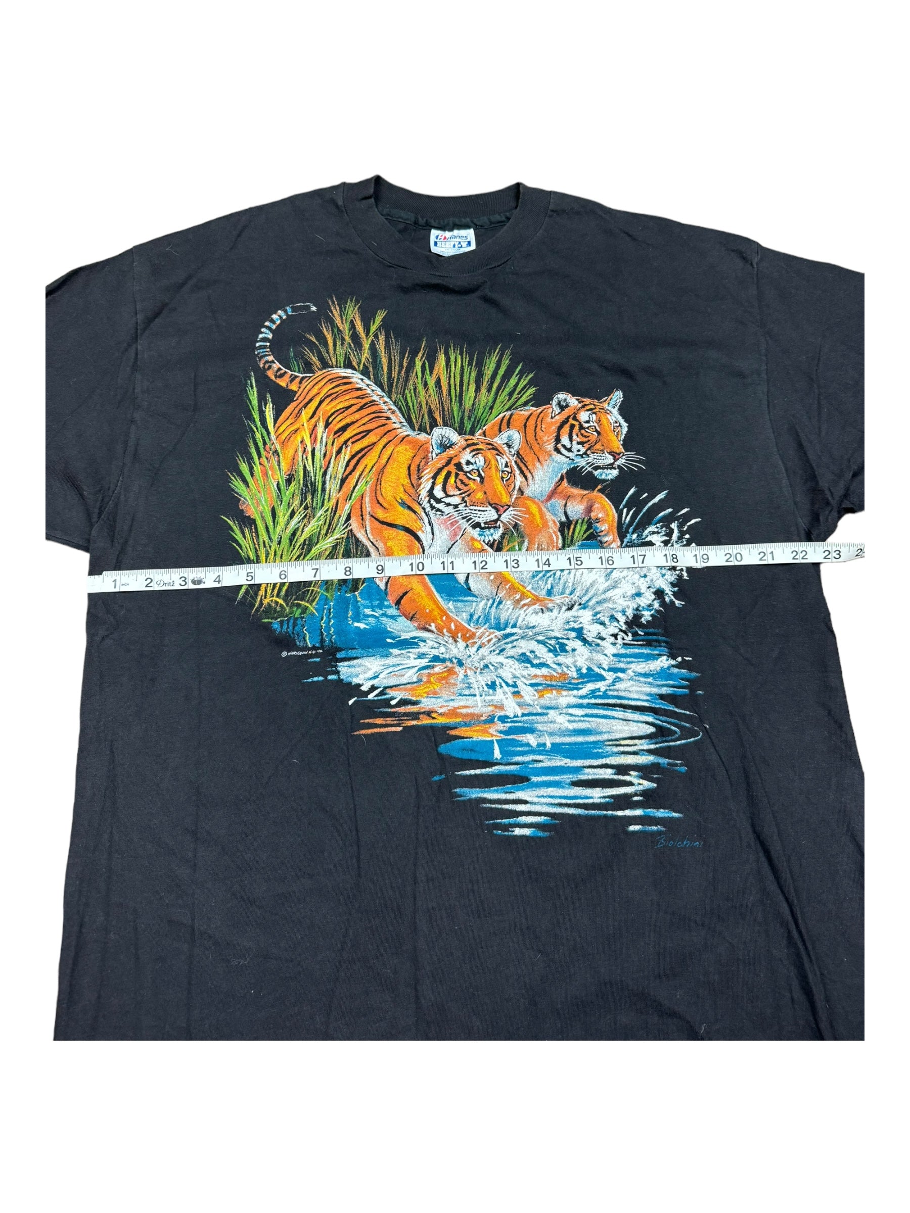 Tigers in Water 90s Nature T Shirt Liquid Blue Style XL