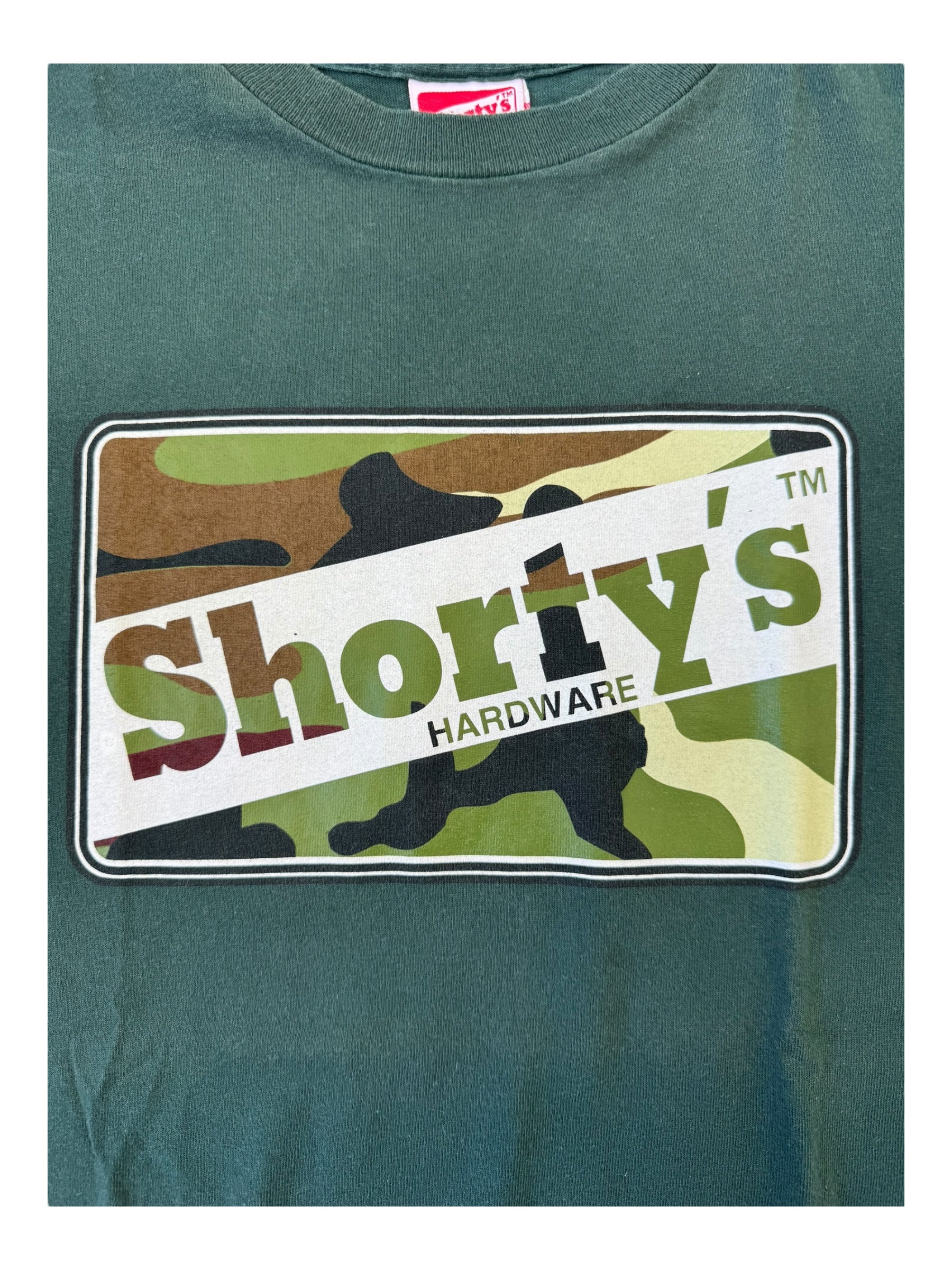 Shorty's 00s Camo Logo Green T-Shirt Size Medium