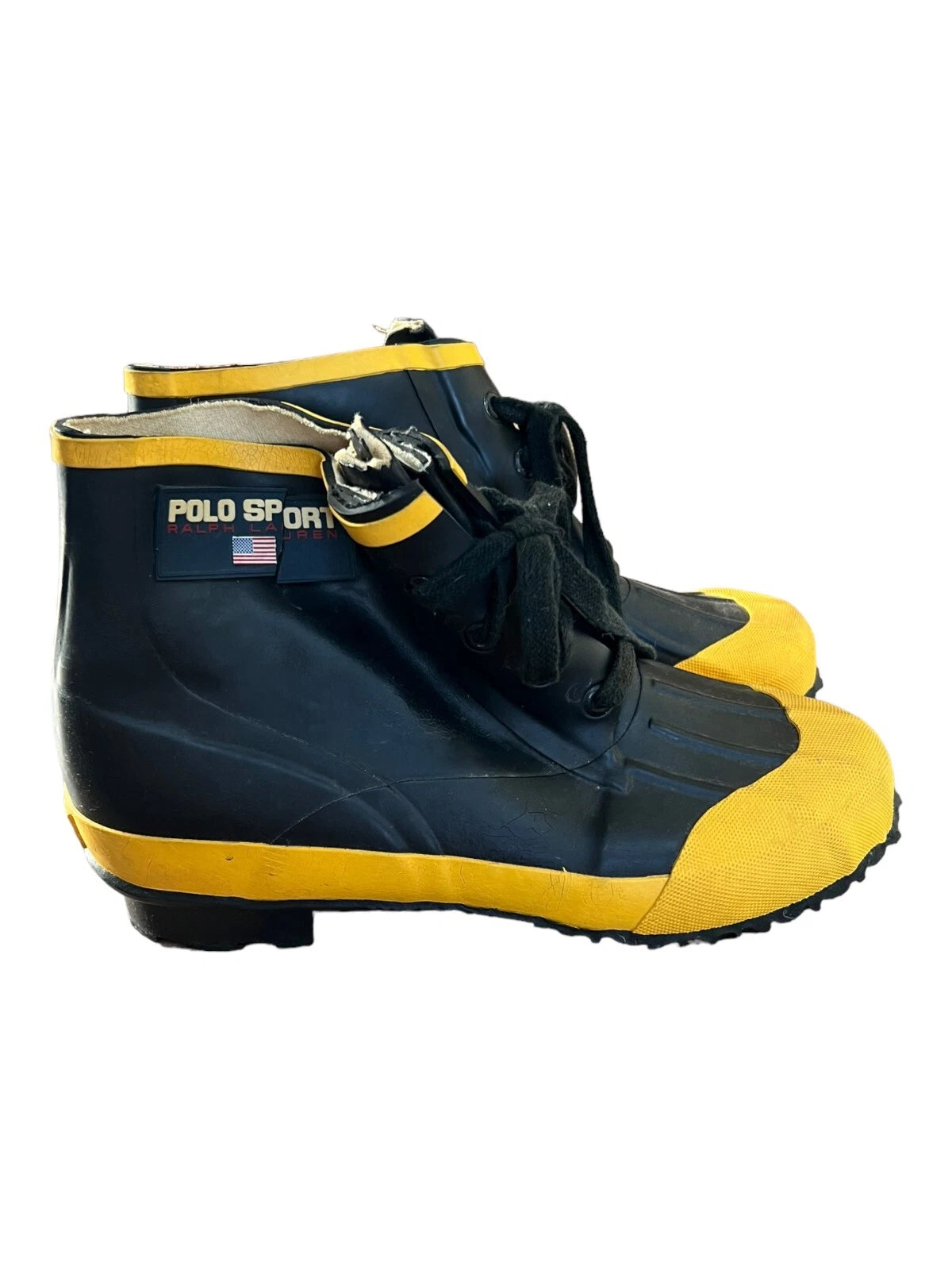 Ralph Lauren Polo Sport Yellow and Black Rain Duck Boots Size 9B